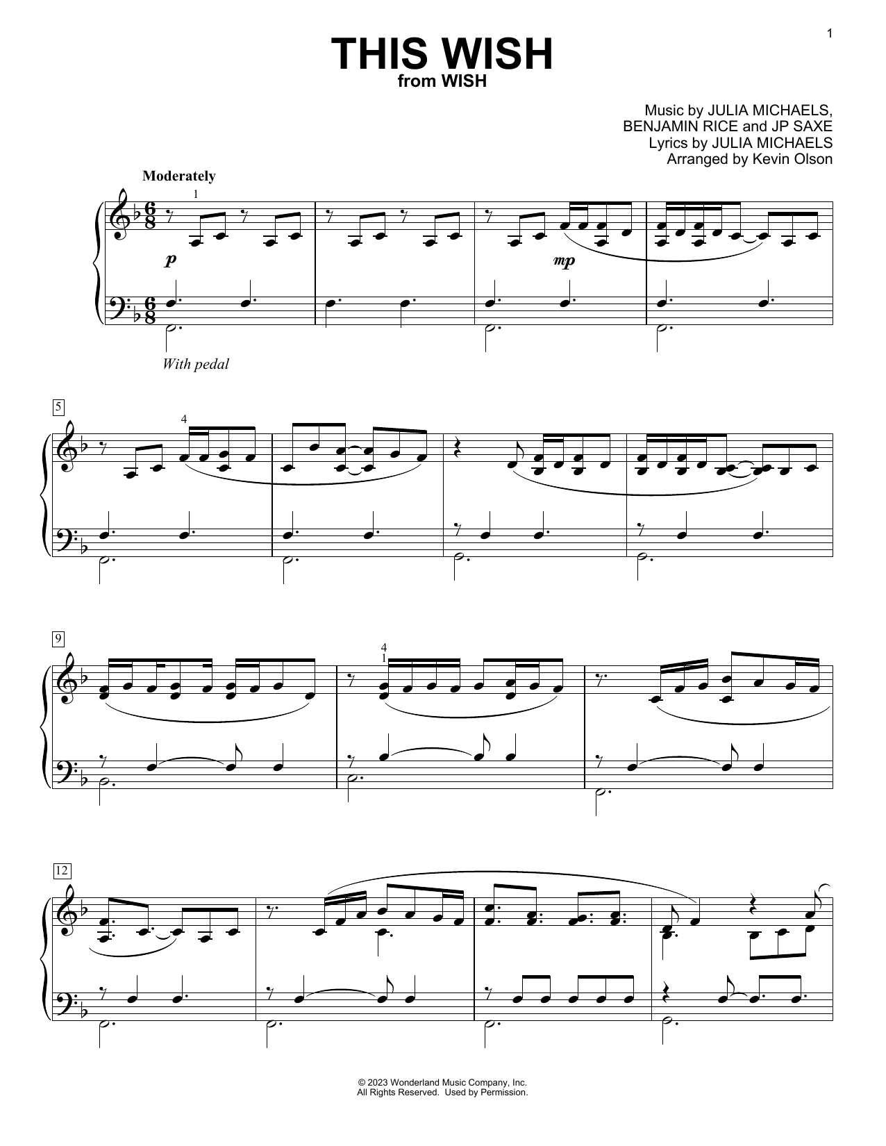 Download Ariana DeBose This Wish (from Wish) (arr. Kevin Olson) Sheet Music and learn how to play Easy Piano Solo PDF digital score in minutes