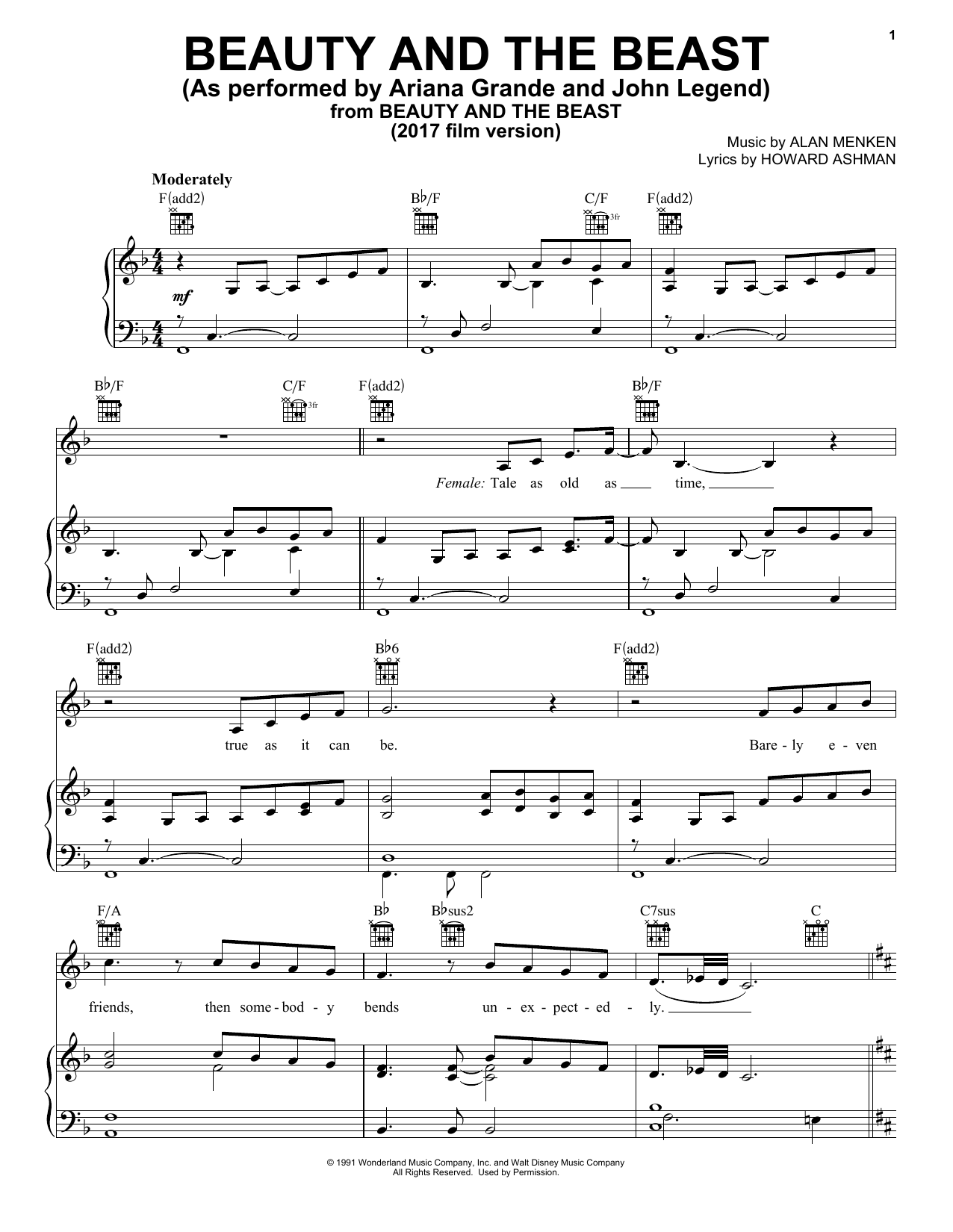 Download Ariana Grande & John Legend Beauty And The Beast Sheet Music and learn how to play Piano & Vocal PDF digital score in minutes