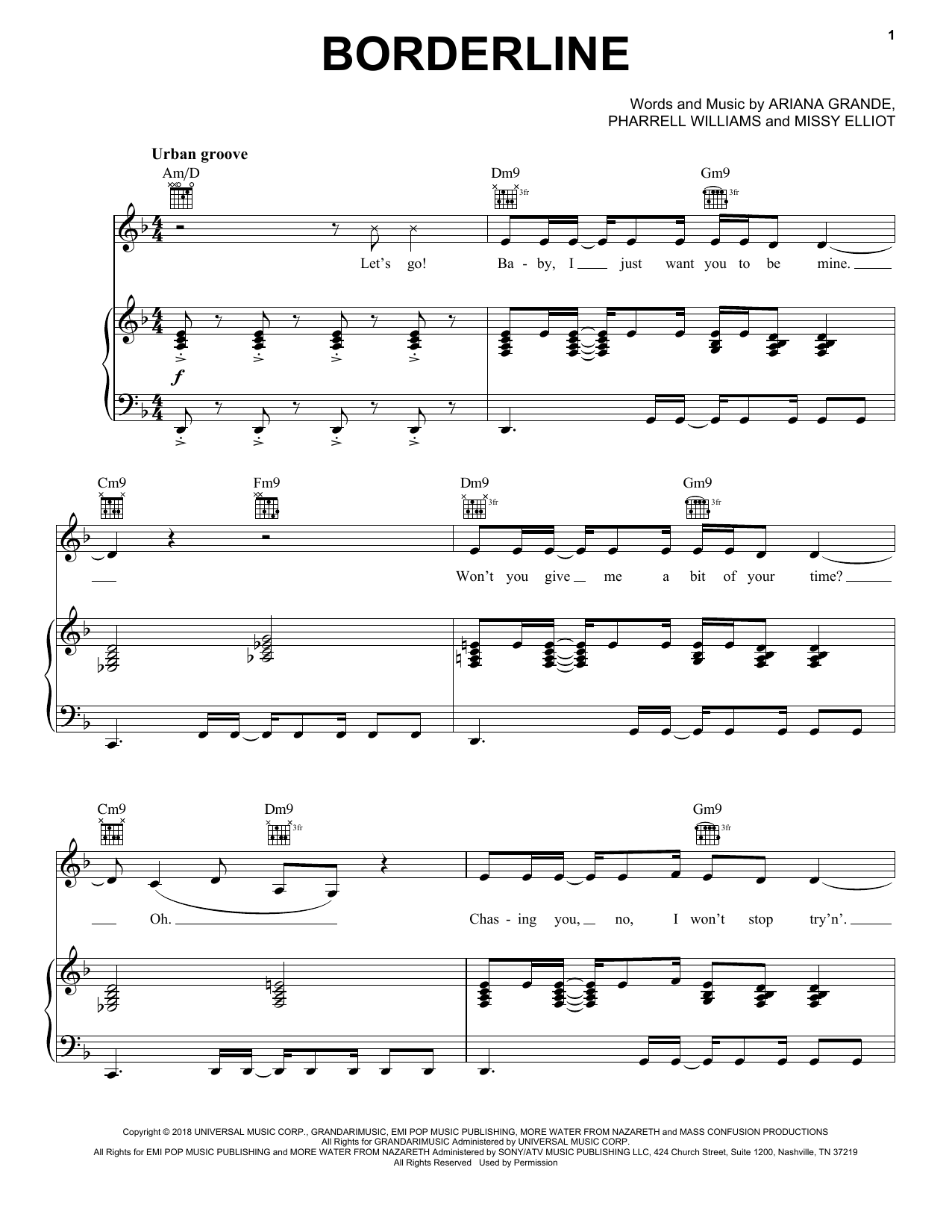 Download Ariana Grande Borderline (feat. Missy Elliot) Sheet Music and learn how to play Piano, Vocal & Guitar Chords (Right-Hand Melody) PDF digital score in minutes