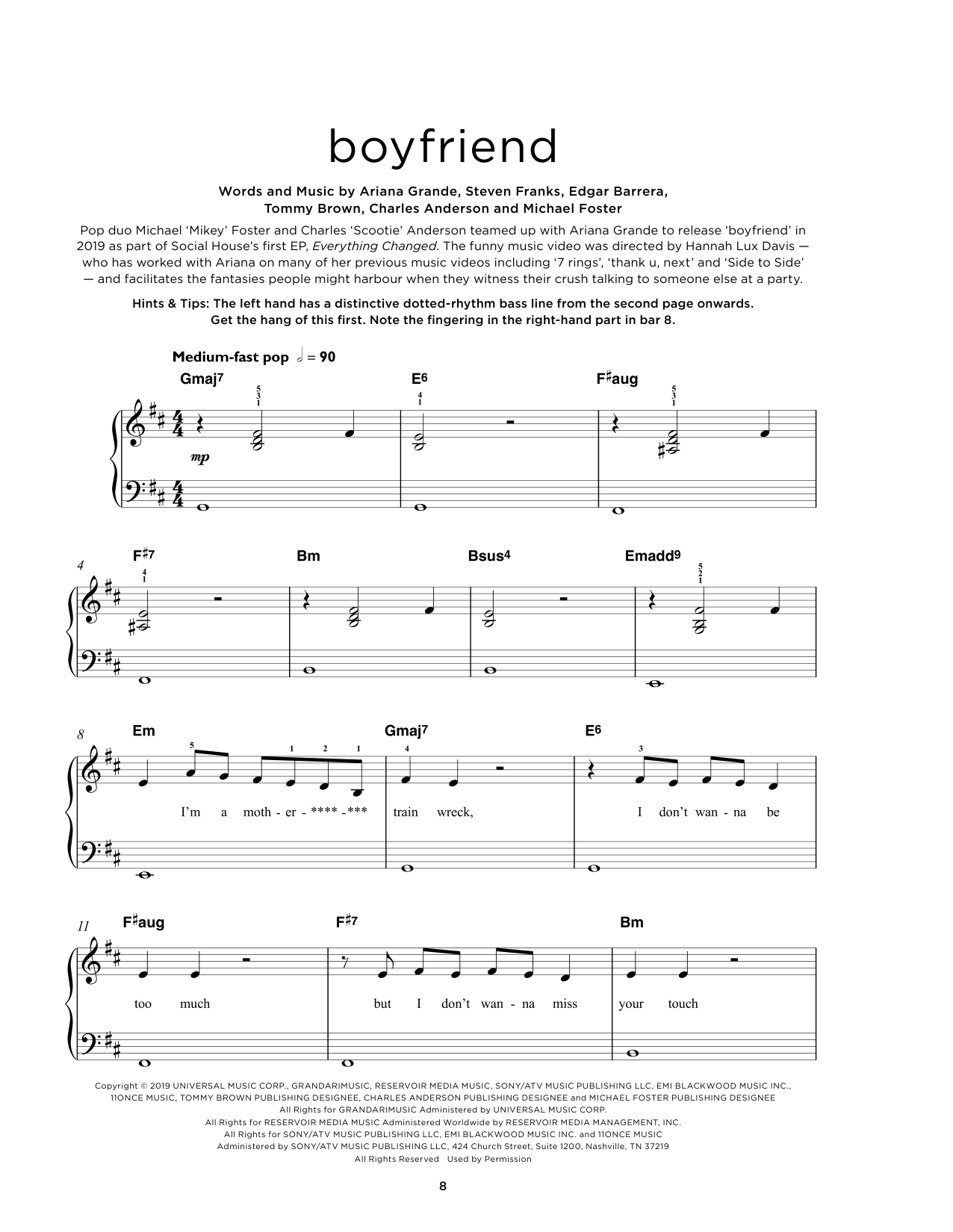 Download Ariana Grande Boyfriend (with Social House) Sheet Music and learn how to play Really Easy Piano PDF digital score in minutes
