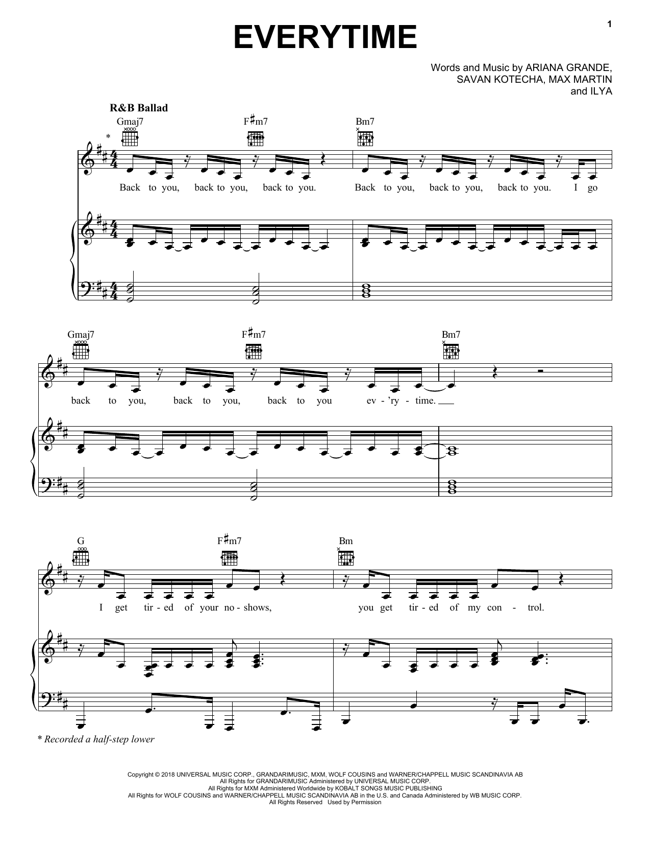Download Ariana Grande Everytime Sheet Music and learn how to play Piano, Vocal & Guitar Chords (Right-Hand Melody) PDF digital score in minutes