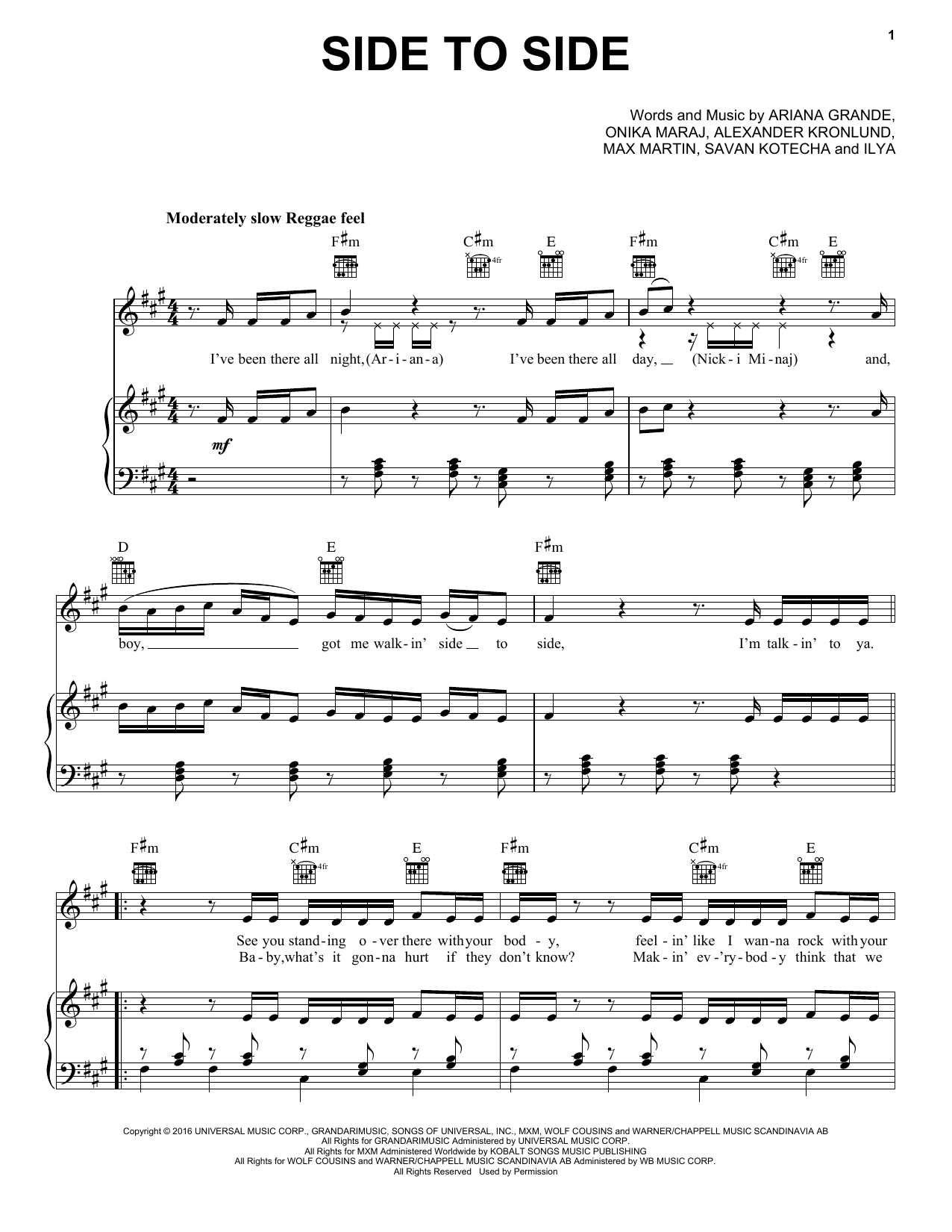 Download Ariana Grande Side To Side (feat. Nicki Minaj) Sheet Music and learn how to play Piano (Big Notes) PDF digital score in minutes
