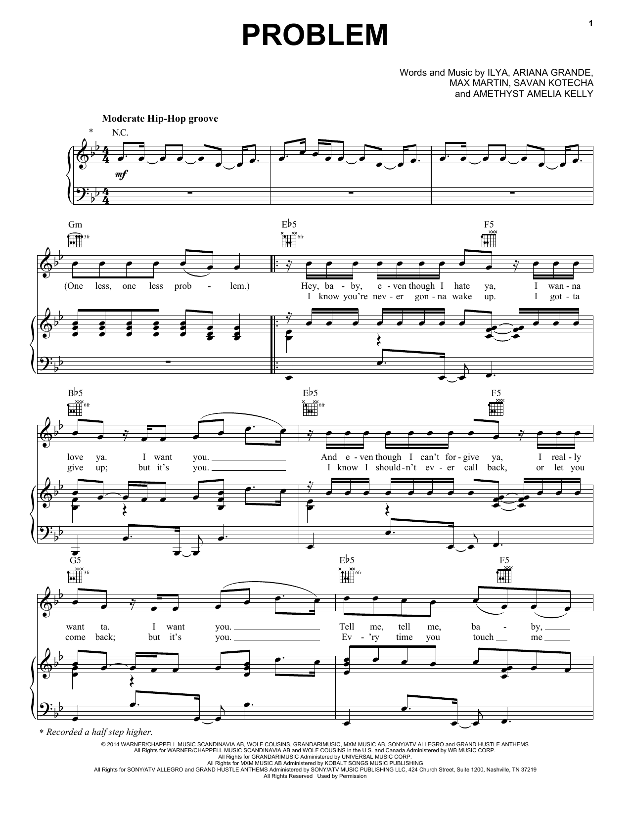 Download Ariana Grande Problem (Feat. Iggy Azalea) Sheet Music and learn how to play Easy Piano PDF digital score in minutes