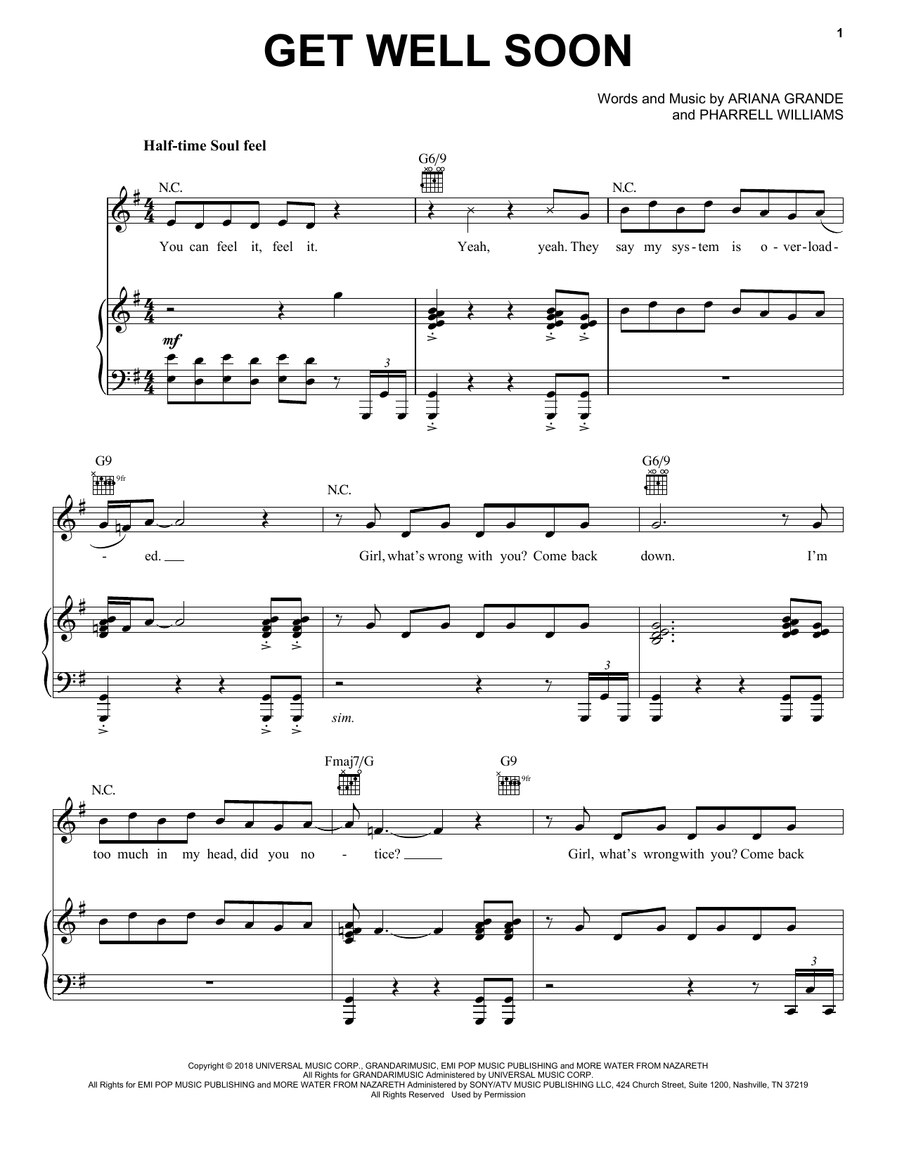 Download Ariana Grande Get Well Soon Sheet Music and learn how to play Piano, Vocal & Guitar Chords (Right-Hand Melody) PDF digital score in minutes