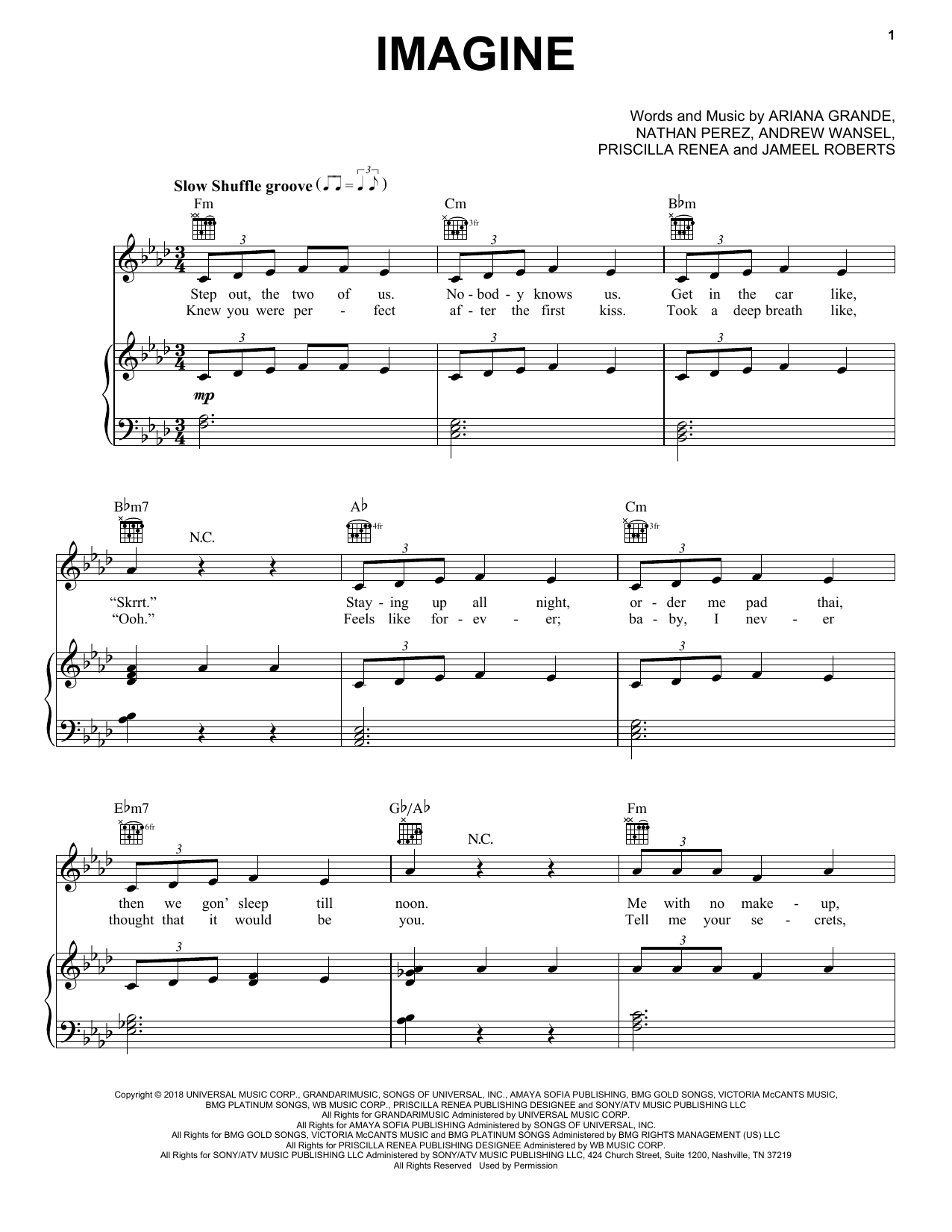 Download Ariana Grande Imagine Sheet Music and learn how to play Piano, Vocal & Guitar Chords (Right-Hand Melody) PDF digital score in minutes