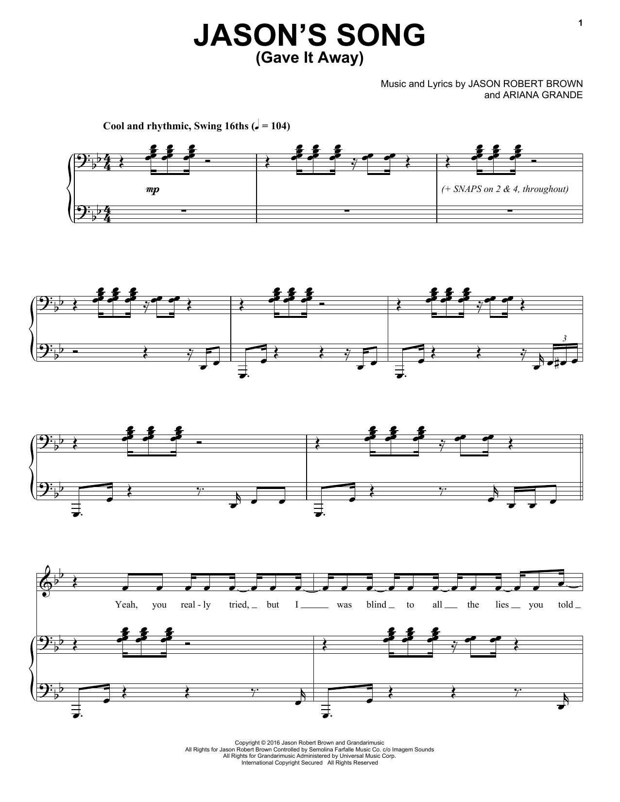 Download Ariana Grande Jason's Song (Gave It Away) Sheet Music and learn how to play Piano & Vocal PDF digital score in minutes