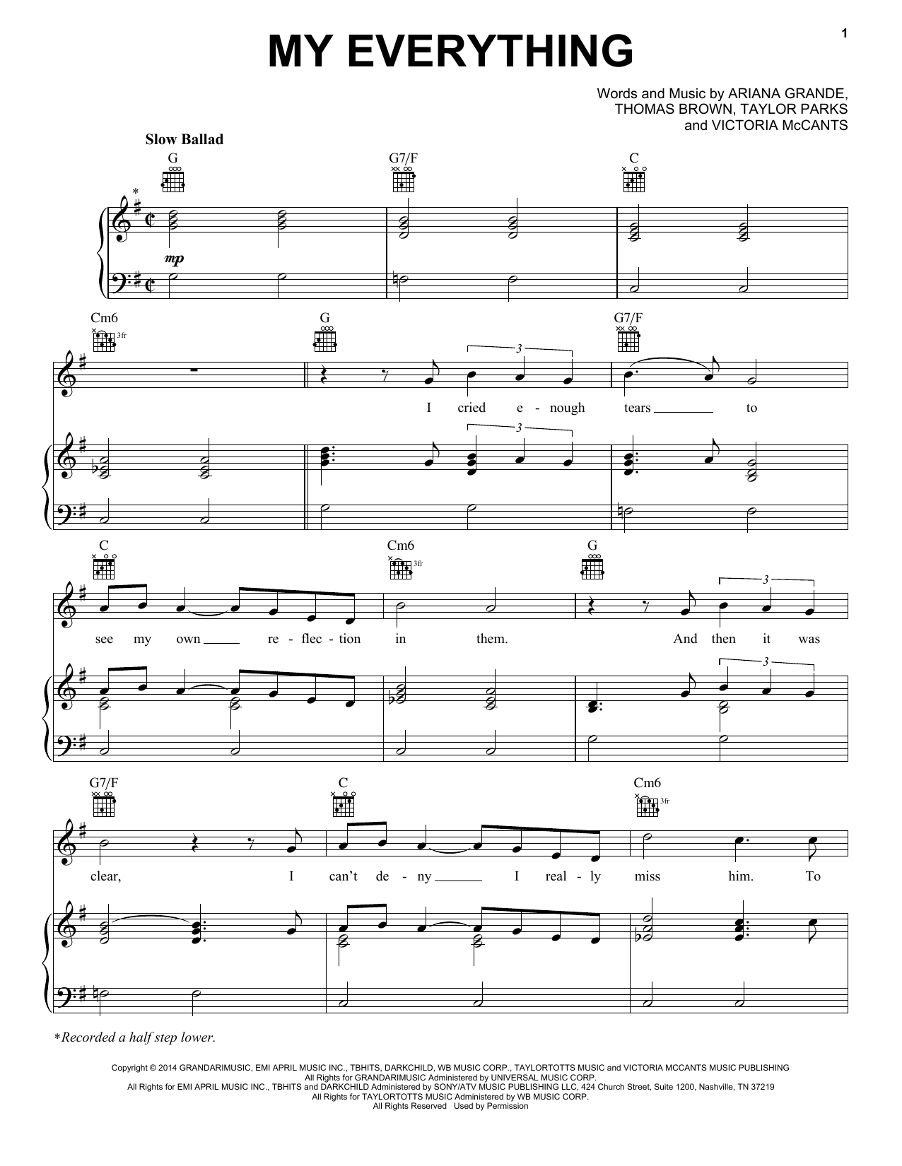 Download Ariana Grande My Everything Sheet Music and learn how to play Piano, Vocal & Guitar (Right-Hand Melody) PDF digital score in minutes