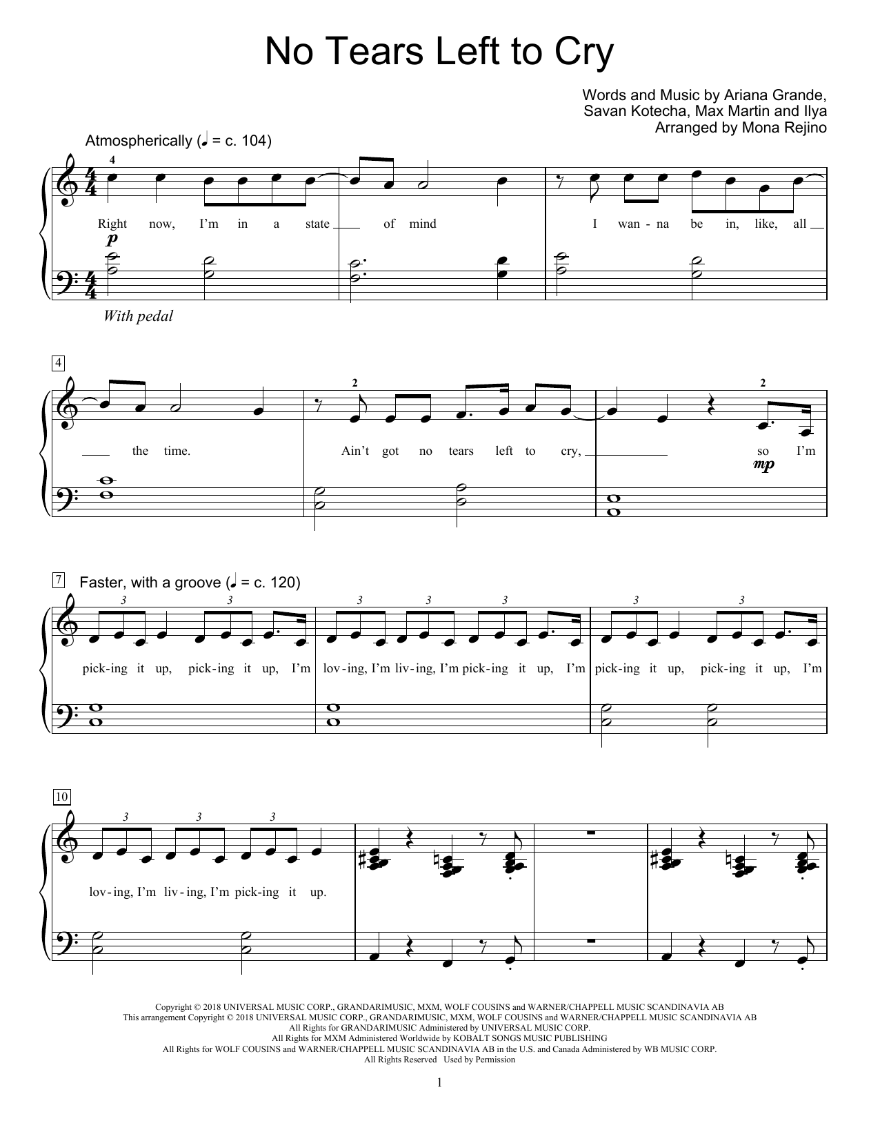 Download Ariana Grande No Tears Left To Cry (arr. Mona Rejino) Sheet Music and learn how to play Educational Piano PDF digital score in minutes