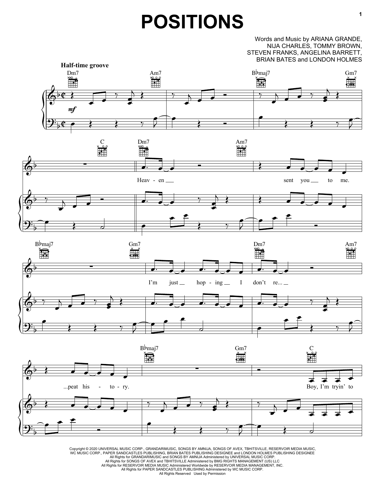 Download Ariana Grande positions Sheet Music and learn how to play Big Note Piano PDF digital score in minutes