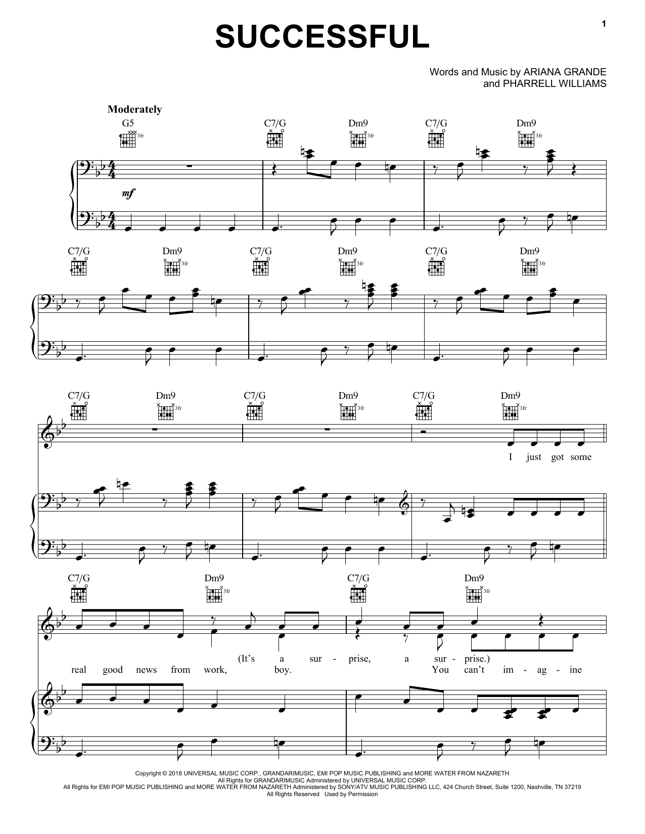 Download Ariana Grande Successful Sheet Music and learn how to play Piano, Vocal & Guitar Chords (Right-Hand Melody) PDF digital score in minutes