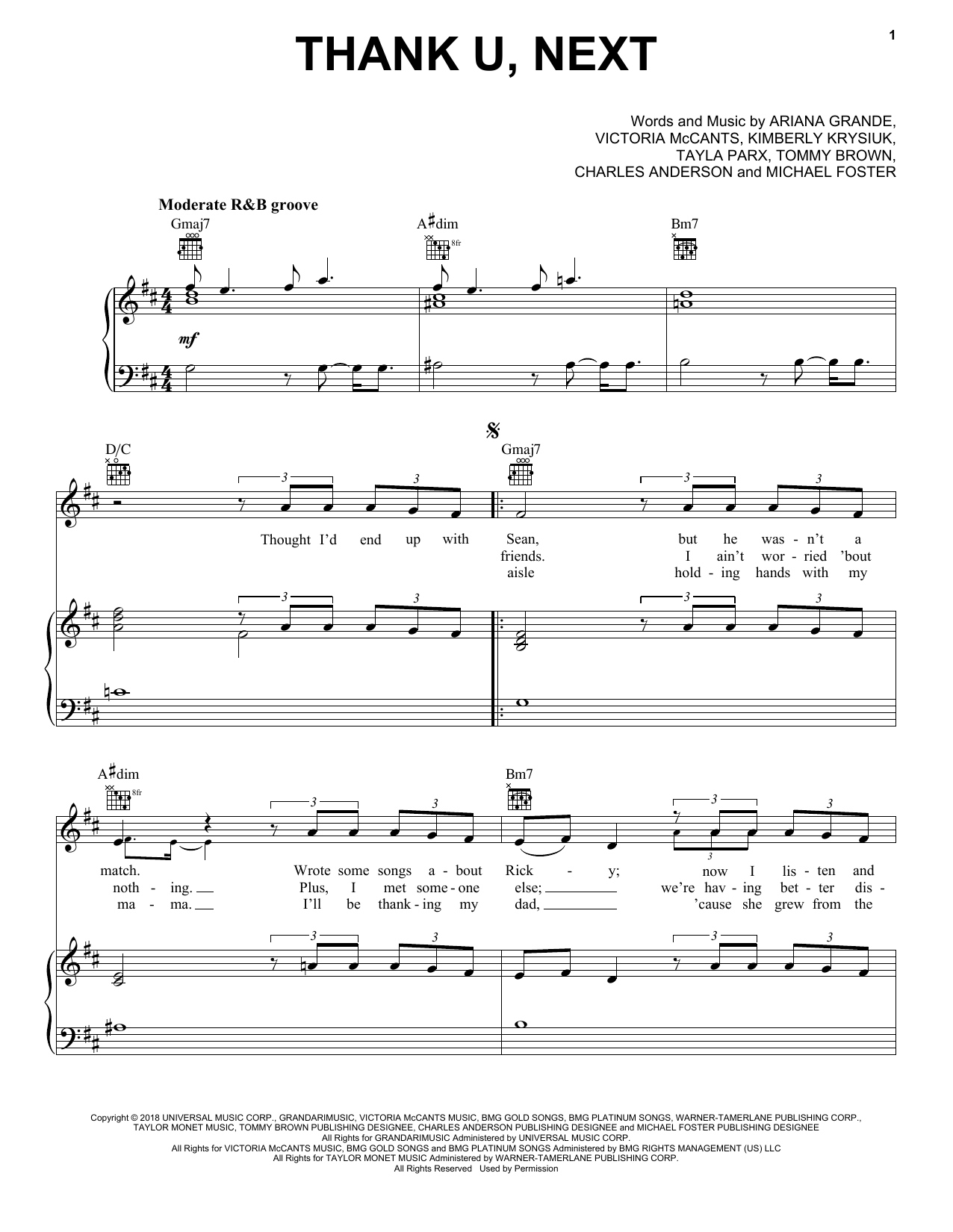 Download Ariana Grande thank u, next Sheet Music and learn how to play Easy Piano PDF digital score in minutes