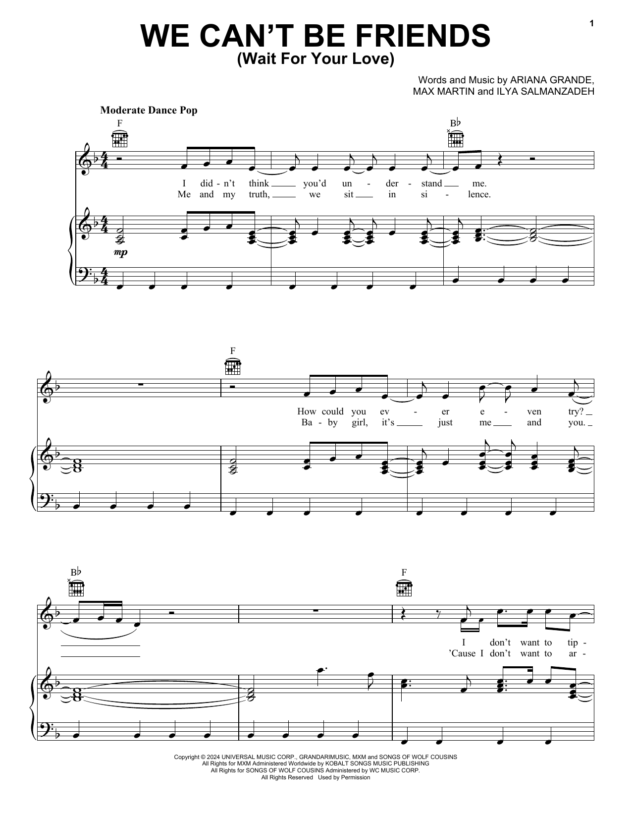 Download Ariana Grande we can't be friends (wait for your love) Sheet Music and learn how to play Piano, Vocal & Guitar Chords (Right-Hand Melody) PDF digital score in minutes