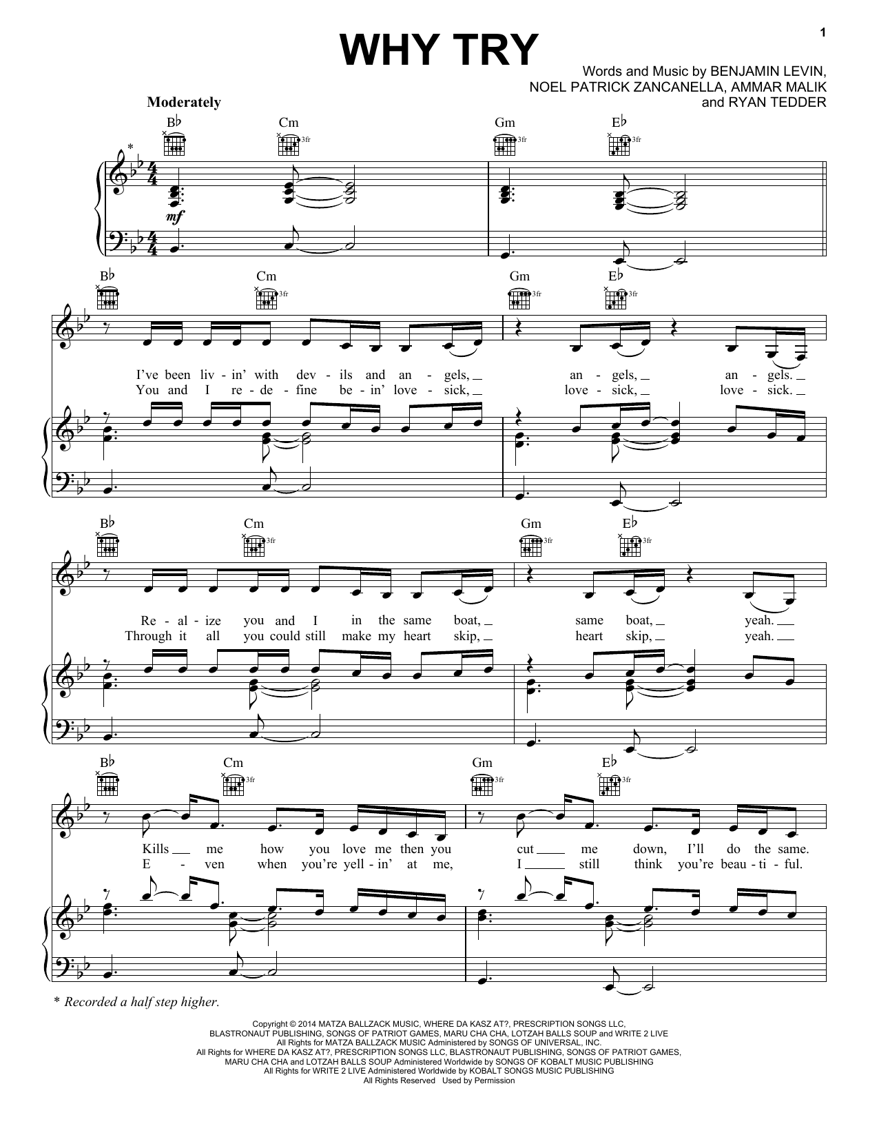 Download Ariana Grande Why Try Sheet Music and learn how to play Piano, Vocal & Guitar (Right-Hand Melody) PDF digital score in minutes