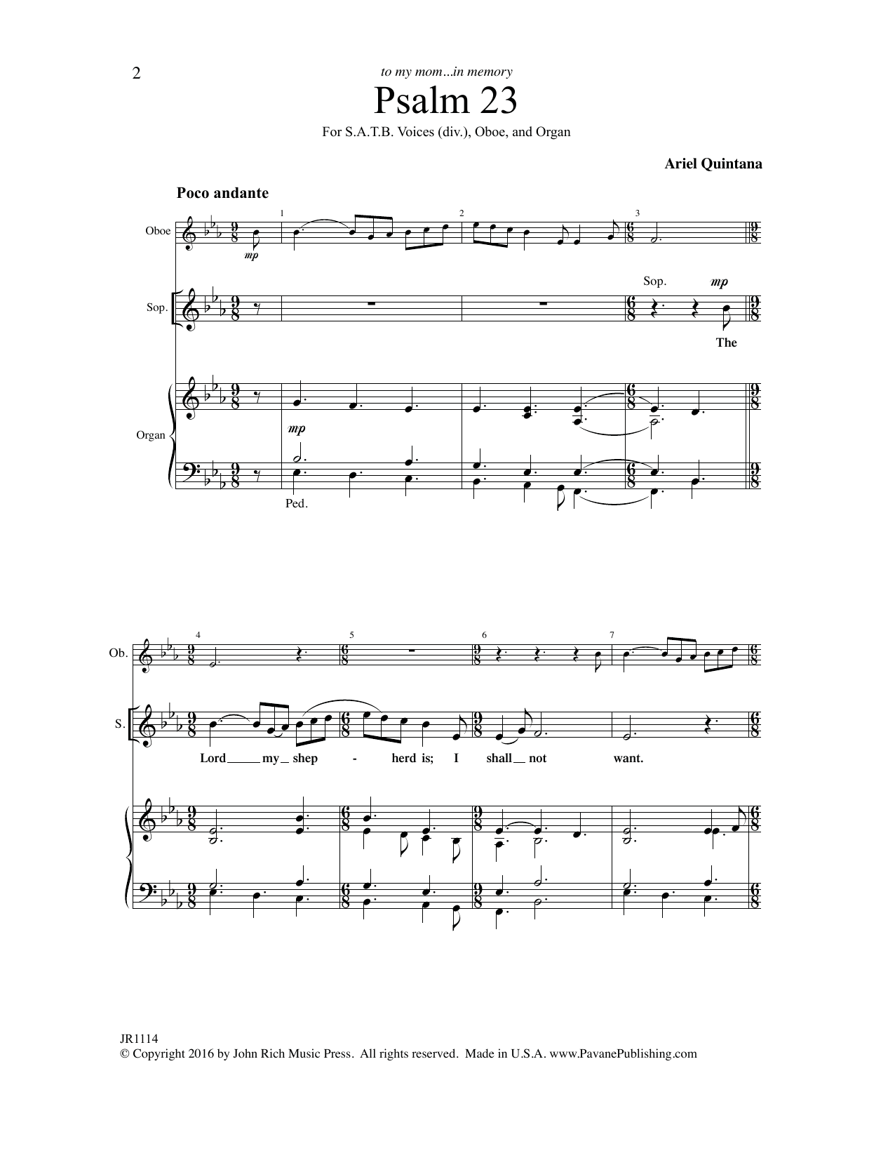 Download Ariel Quintana Psalm 23 Sheet Music and learn how to play SATB Choir PDF digital score in minutes