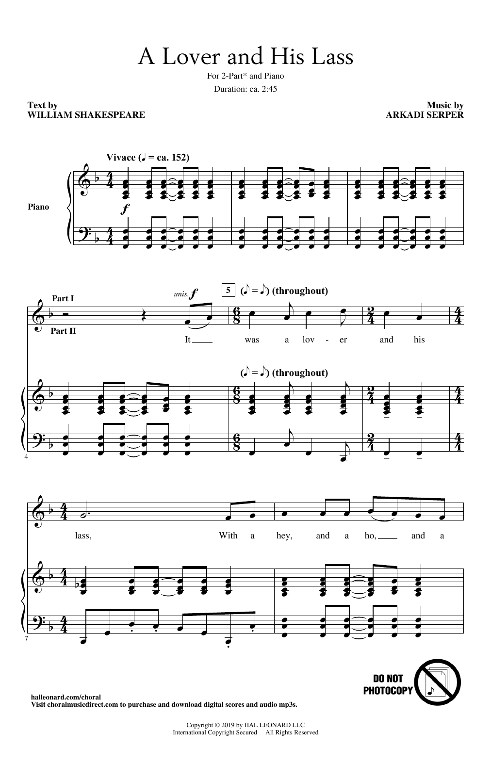 Download Arkadi Serper A Lover And His Lass Sheet Music and learn how to play 2-Part Choir PDF digital score in minutes