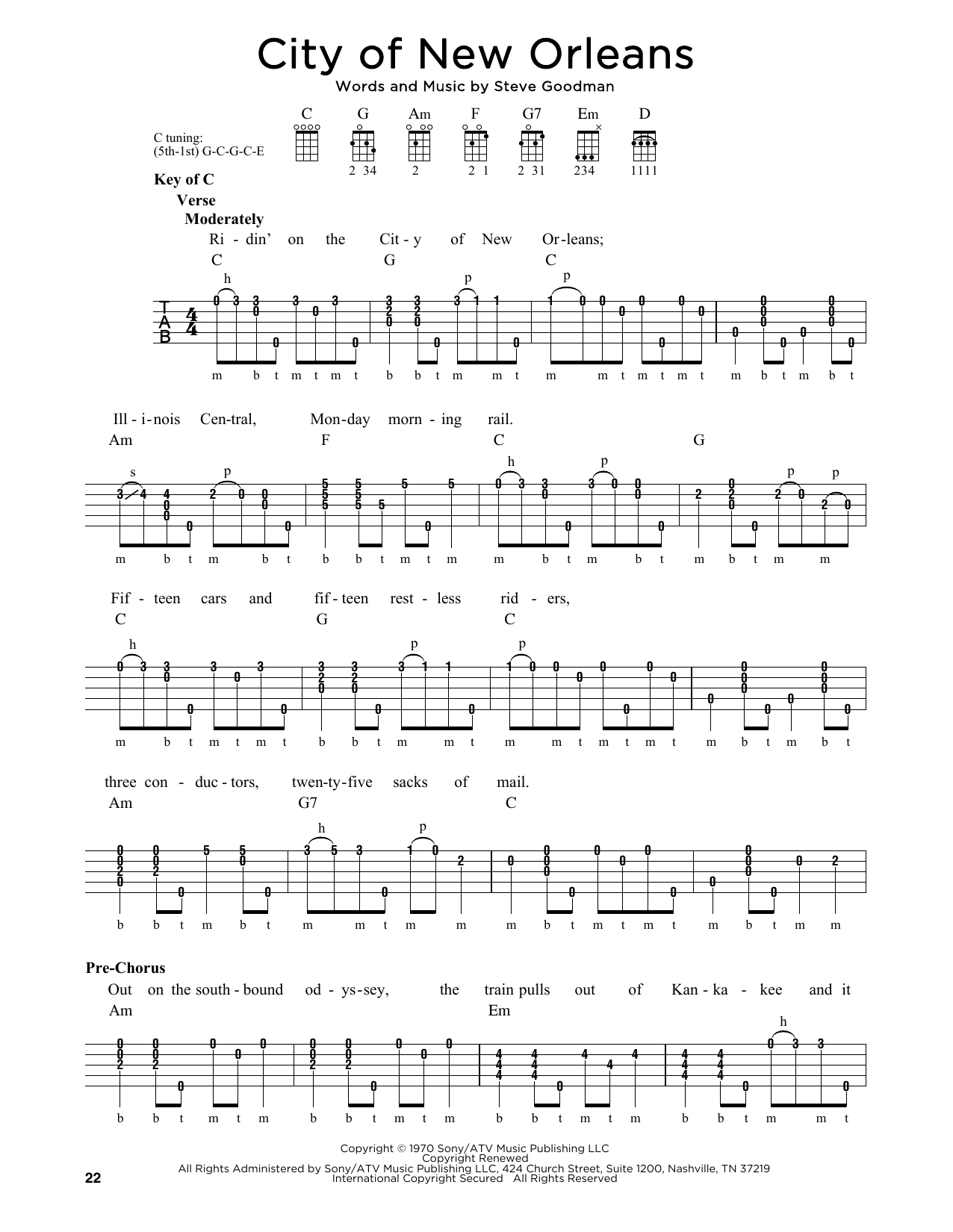 Download Arlo Guthrie City Of New Orleans Sheet Music and learn how to play Banjo PDF digital score in minutes