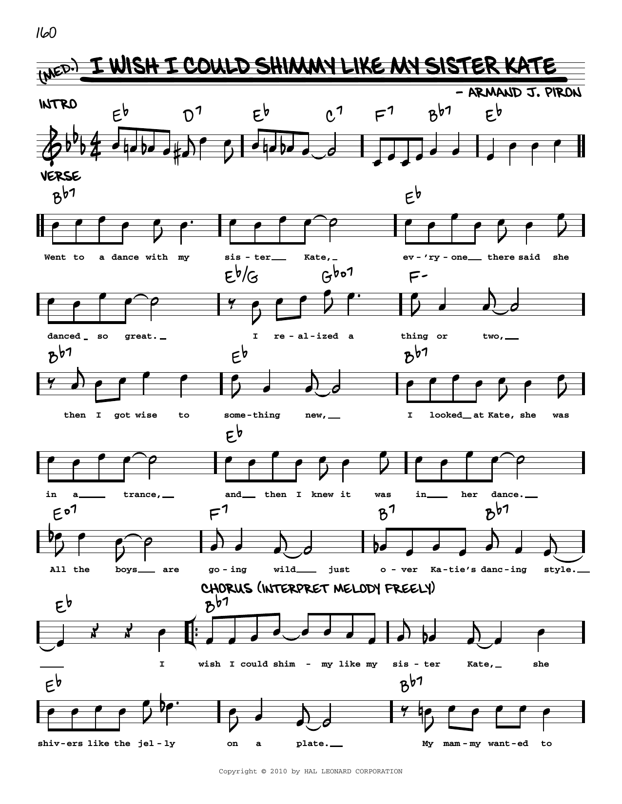 Download Armand J. Piron I Wish I Could Shimmy Like My Sister Kate (arr. Robert Rawlins) Sheet Music and learn how to play Real Book – Melody, Lyrics & Chords PDF digital score in minutes
