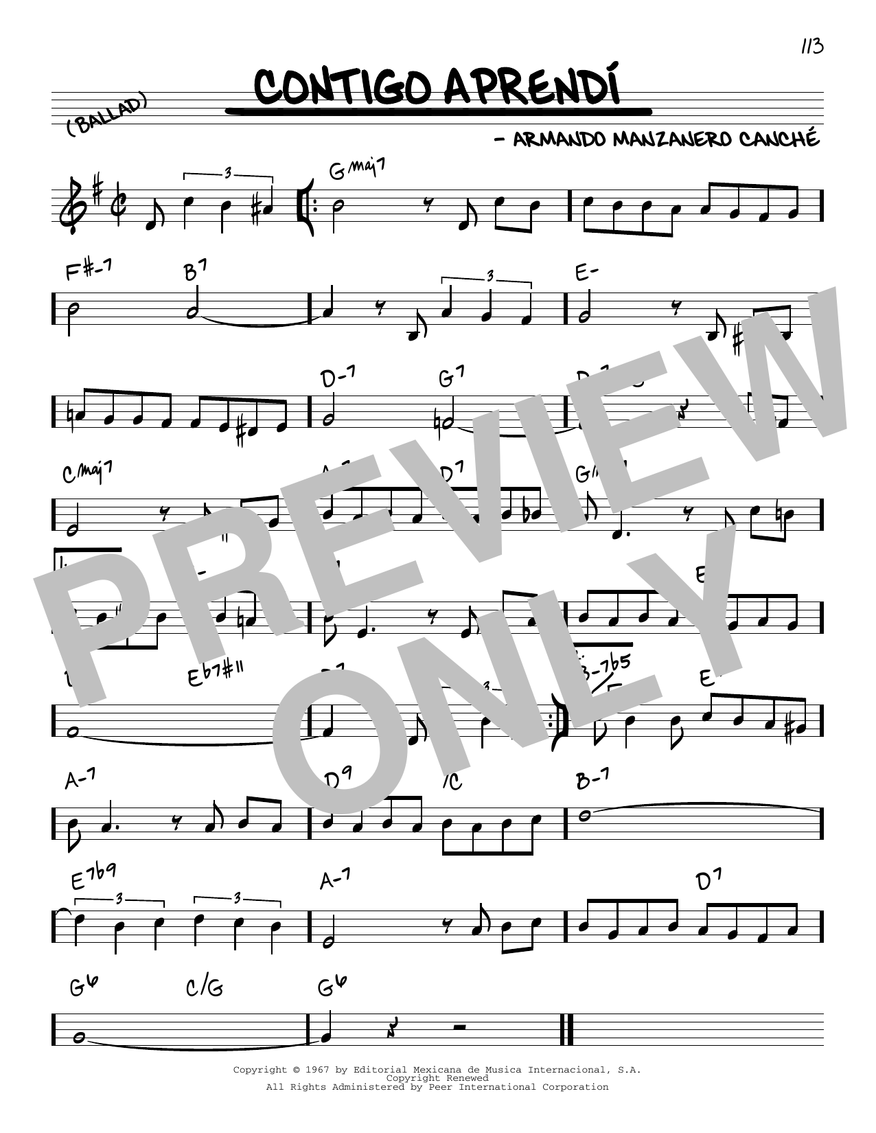 Download Armando Manzanero Canche Contigo Aprendi Sheet Music and learn how to play Piano, Vocal & Guitar Chords (Right-Hand Melody) PDF digital score in minutes