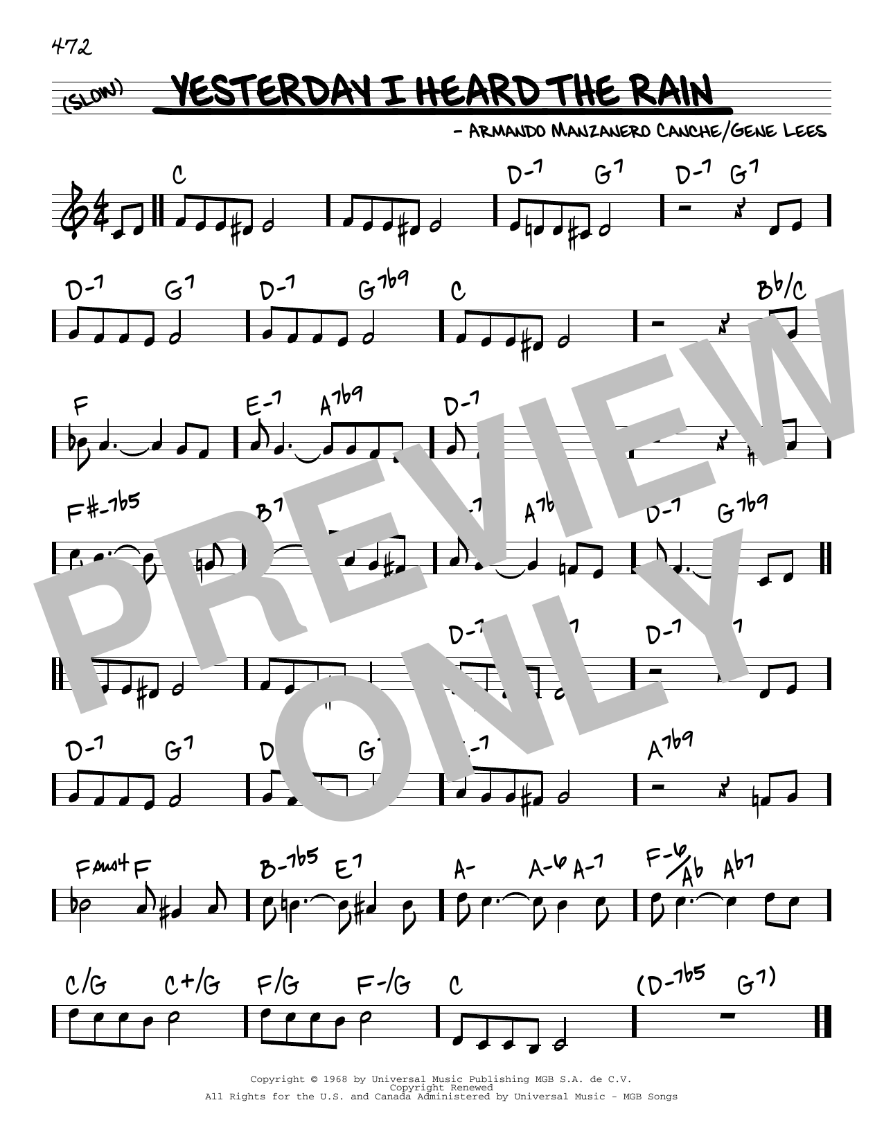 Download Armando Manzanero Canche Yesterday I Heard The Rain Sheet Music and learn how to play Real Book – Melody & Chords PDF digital score in minutes