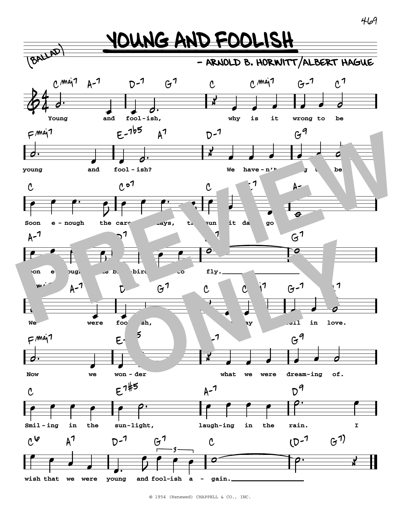 Download Arnold Horwitt and Albert Hague Young And Foolish (High Voice) (from Plain And Fancy) Sheet Music and learn how to play Real Book – Melody, Lyrics & Chords PDF digital score in minutes