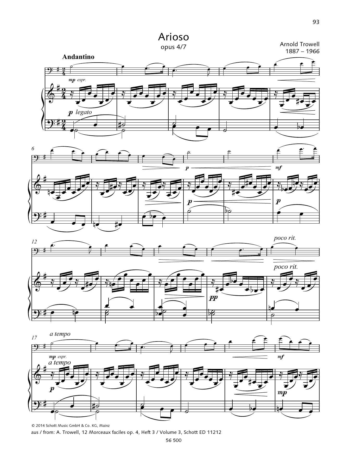 Download Arnold Trowell Arioso Sheet Music and learn how to play String Solo PDF digital score in minutes