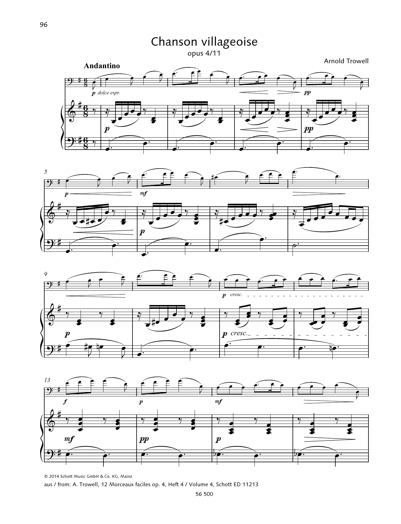 Download Arnold Trowell Chanson villageoise Sheet Music and learn how to play String Solo PDF digital score in minutes