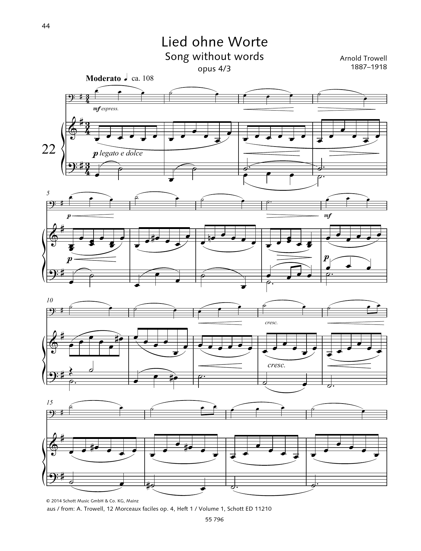 Download Arnold Trowell Song Without Words Sheet Music and learn how to play String Solo PDF digital score in minutes