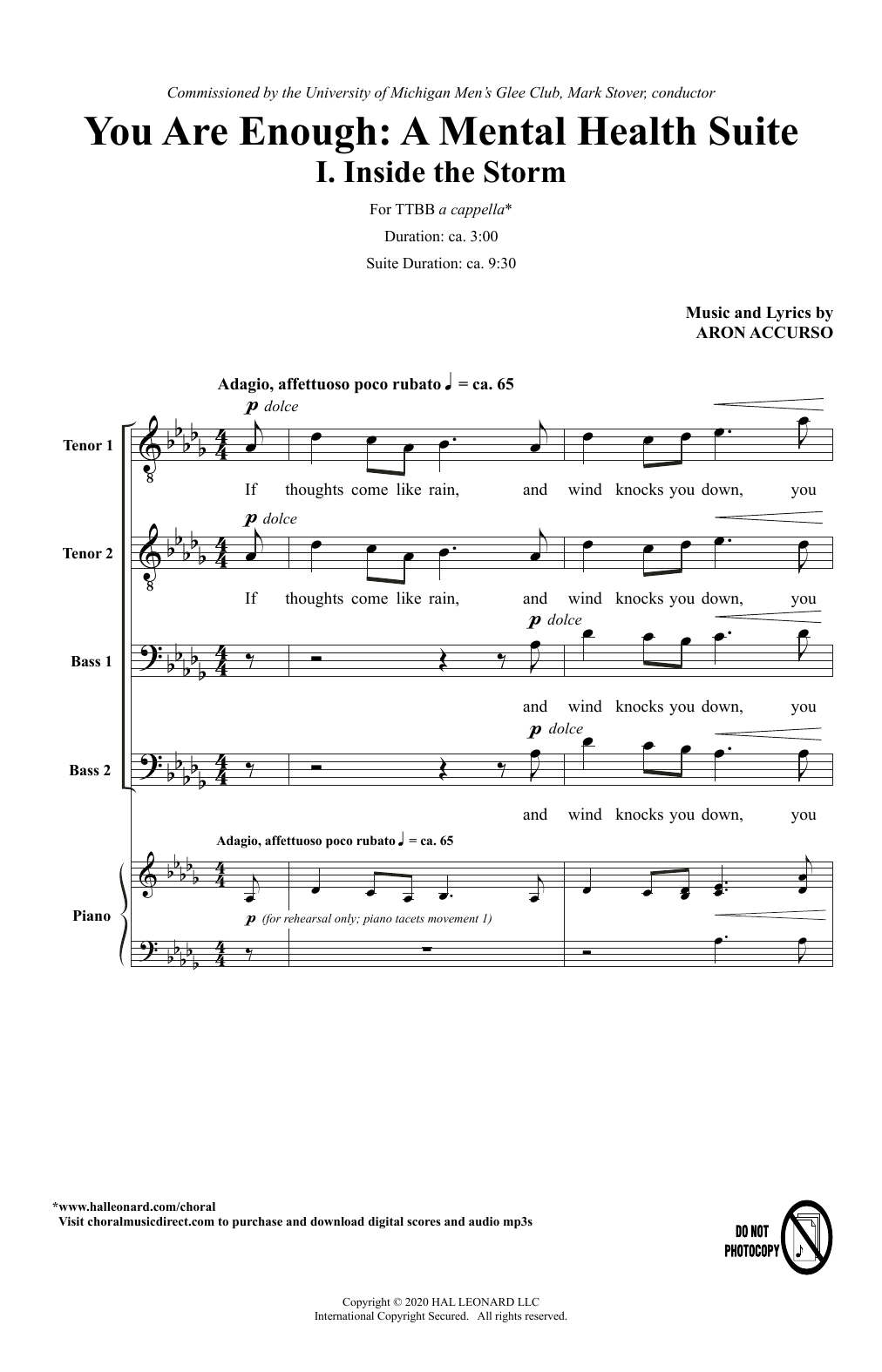 Download Aron Accurso and Rachel Griffin Accurso You Are Enough: A Mental Health Suite Sheet Music and learn how to play SATB Choir PDF digital score in minutes