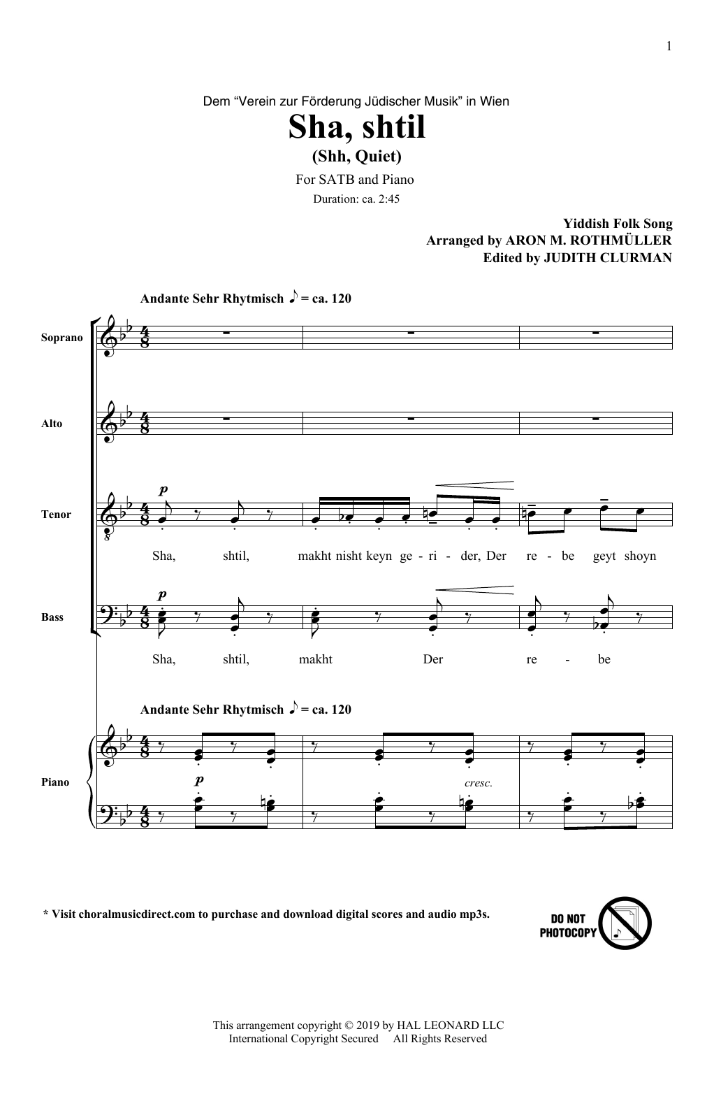 Download Aron M. Rothmuller Sha, Shtil Sheet Music and learn how to play SATB Choir PDF digital score in minutes