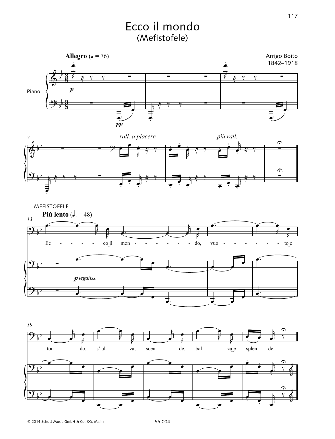 Download Arrigo Boito Ecco il mondo Sheet Music and learn how to play Piano & Vocal PDF digital score in minutes