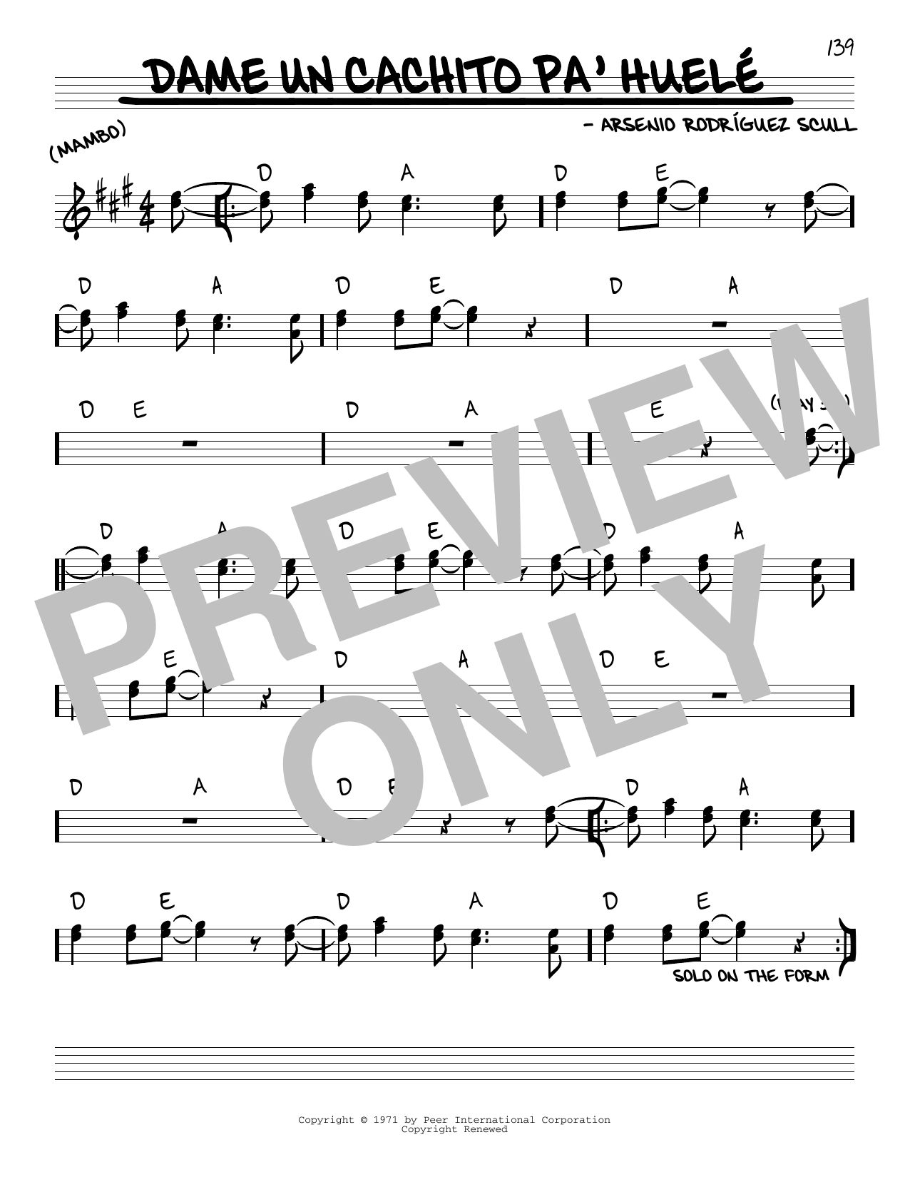 Download Arsenio Rodriguez Scull Dame un cachito pa'huele Sheet Music and learn how to play Real Book – Melody & Chords PDF digital score in minutes