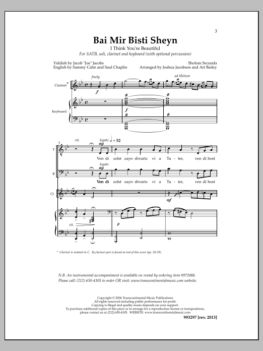 Download Art Bailey Bai Mir Bisti Sheyn Sheet Music and learn how to play SATB Choir PDF digital score in minutes
