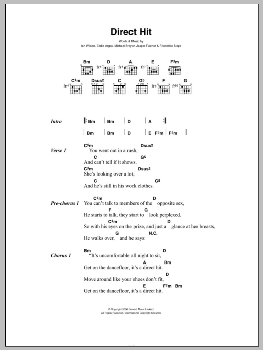 Download Art Brut Direct Hit Sheet Music and learn how to play Lyrics & Chords PDF digital score in minutes