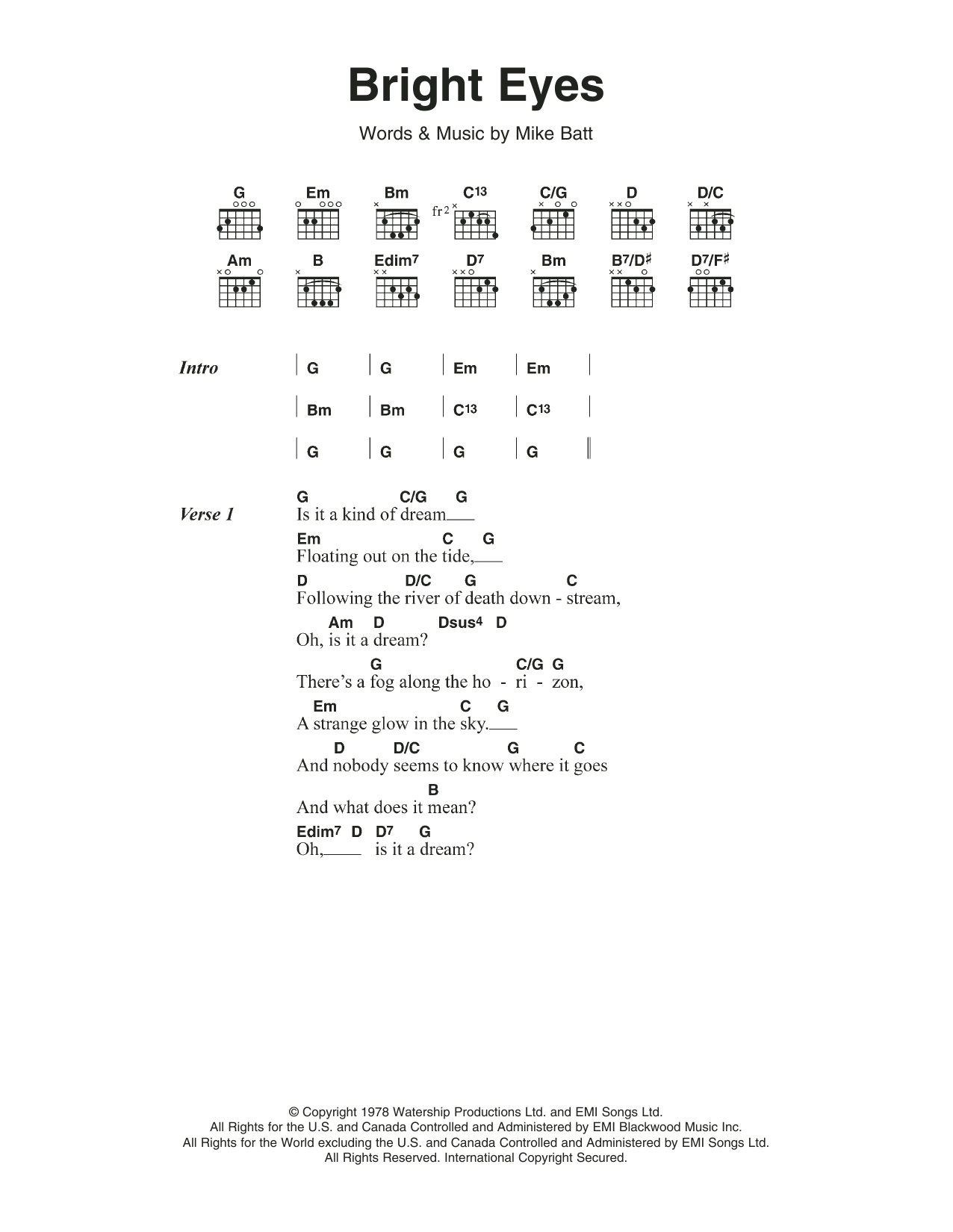 Download Art Garfunkel Bright Eyes Sheet Music and learn how to play Lyrics & Chords PDF digital score in minutes
