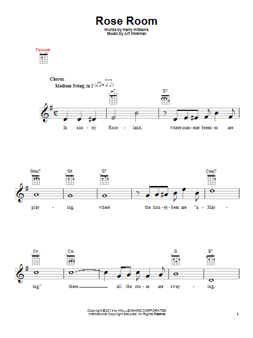 Download Art Hickman Rose Room Sheet Music and learn how to play Ukulele PDF digital score in minutes