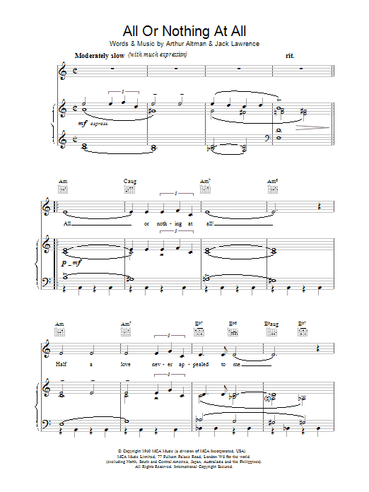 Download Arthur Altman All Or Nothing At All Sheet Music and learn how to play Melody Line, Lyrics & Chords PDF digital score in minutes