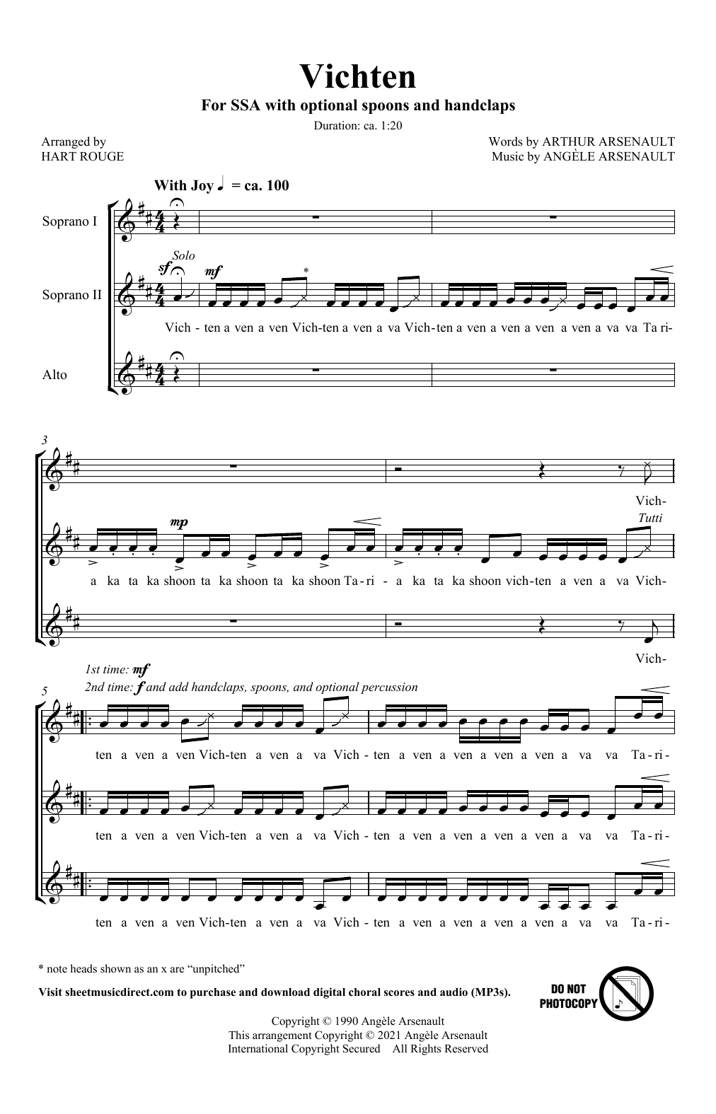 Download Arthur Arsenault Vichten (arr. Hart Rouge) Sheet Music and learn how to play SSA Choir PDF digital score in minutes