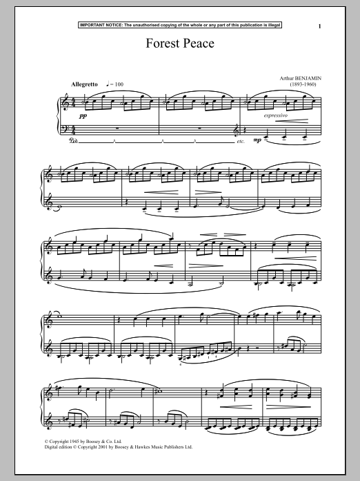 Download Arthur Benjamin Forest Peace Sheet Music and learn how to play Piano PDF digital score in minutes