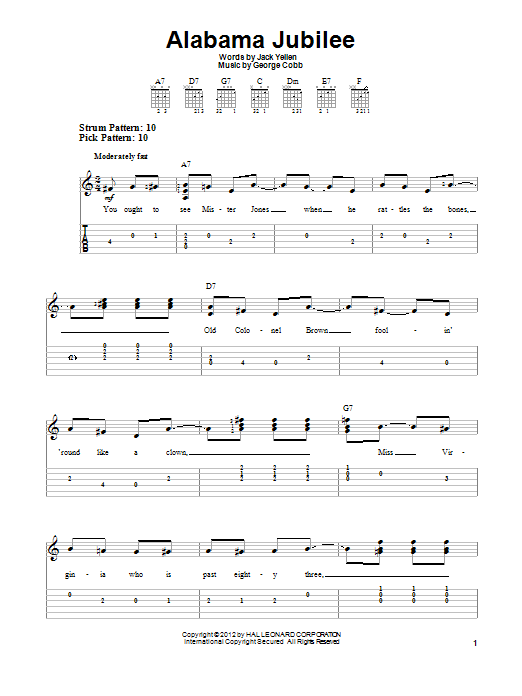 Download Arthur Collins & Byron Harlan Alabama Jubilee Sheet Music and learn how to play Easy Guitar Tab PDF digital score in minutes