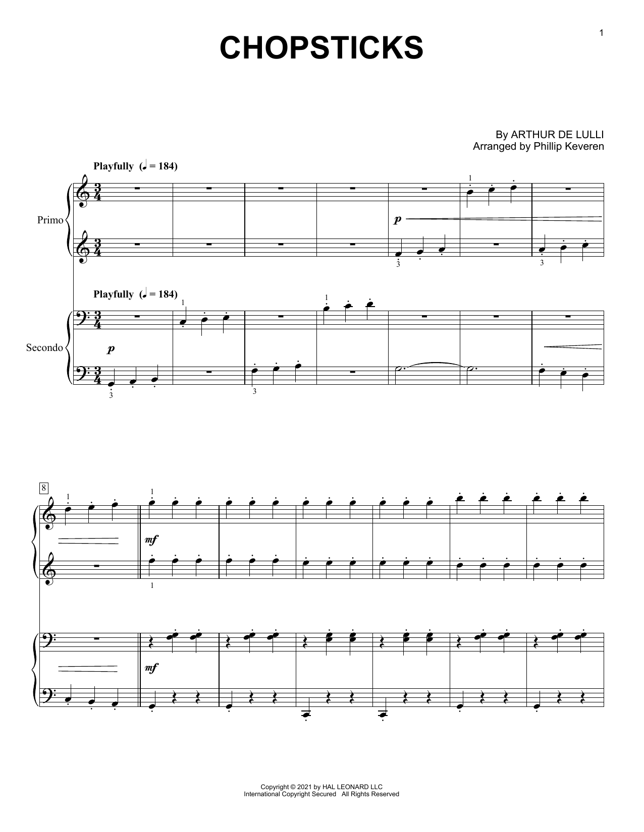 Download Arthur de Lulli Chopsticks (arr. Phillip Keveren) Sheet Music and learn how to play Piano Duet PDF digital score in minutes