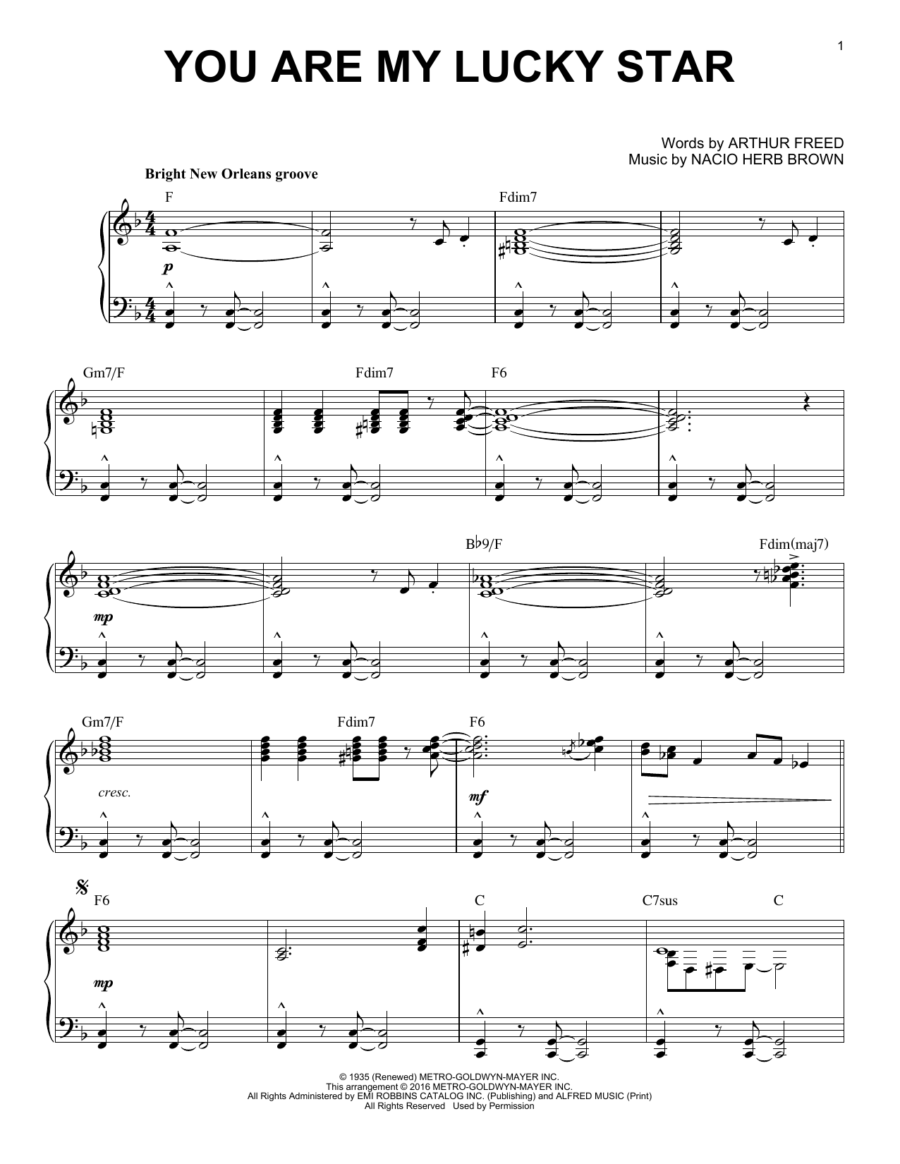 Download Arthur Freed You Are My Lucky Star Sheet Music and learn how to play Piano PDF digital score in minutes