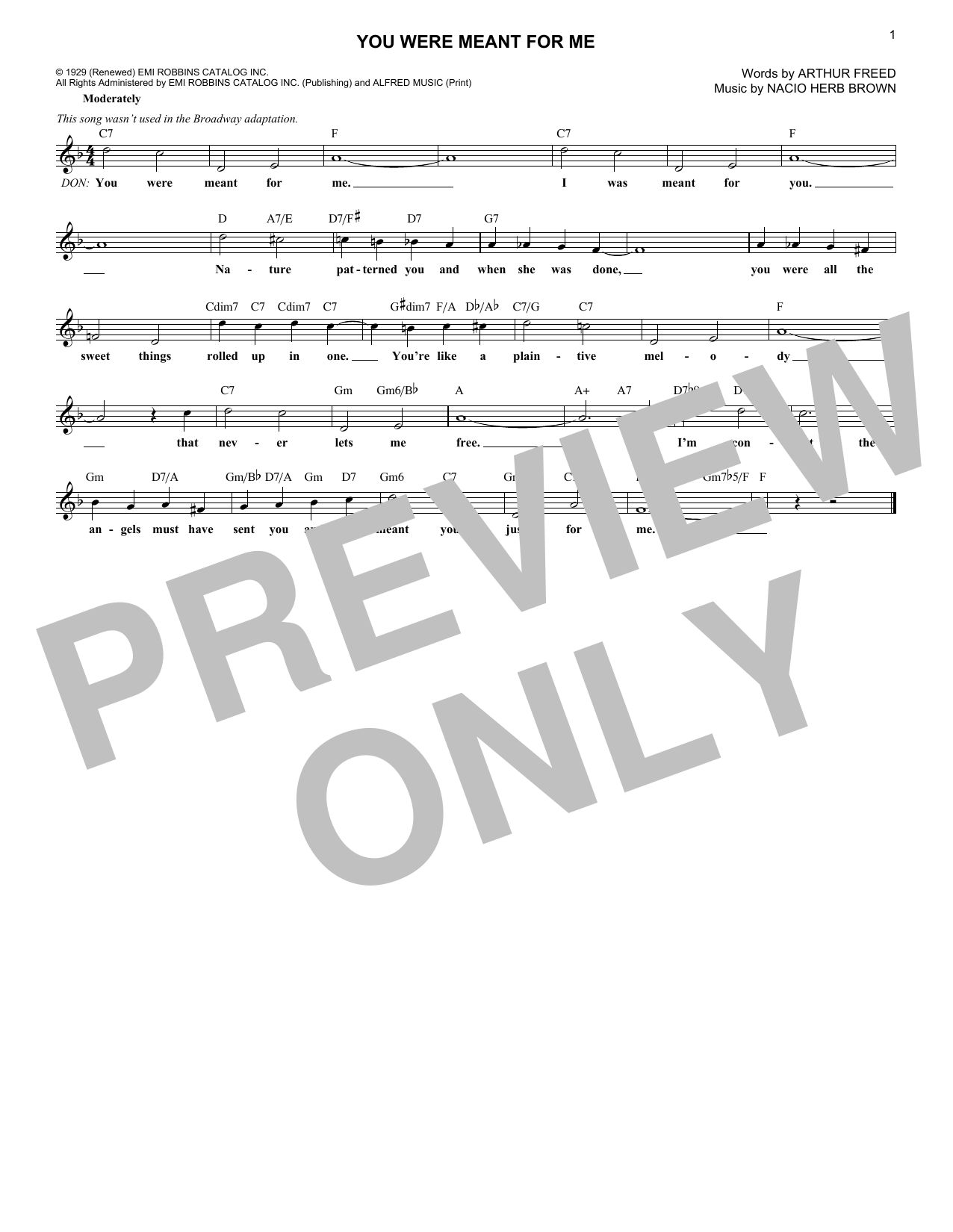 Download Arthur Freed You Were Meant For Me Sheet Music and learn how to play Real Book – Melody & Chords PDF digital score in minutes