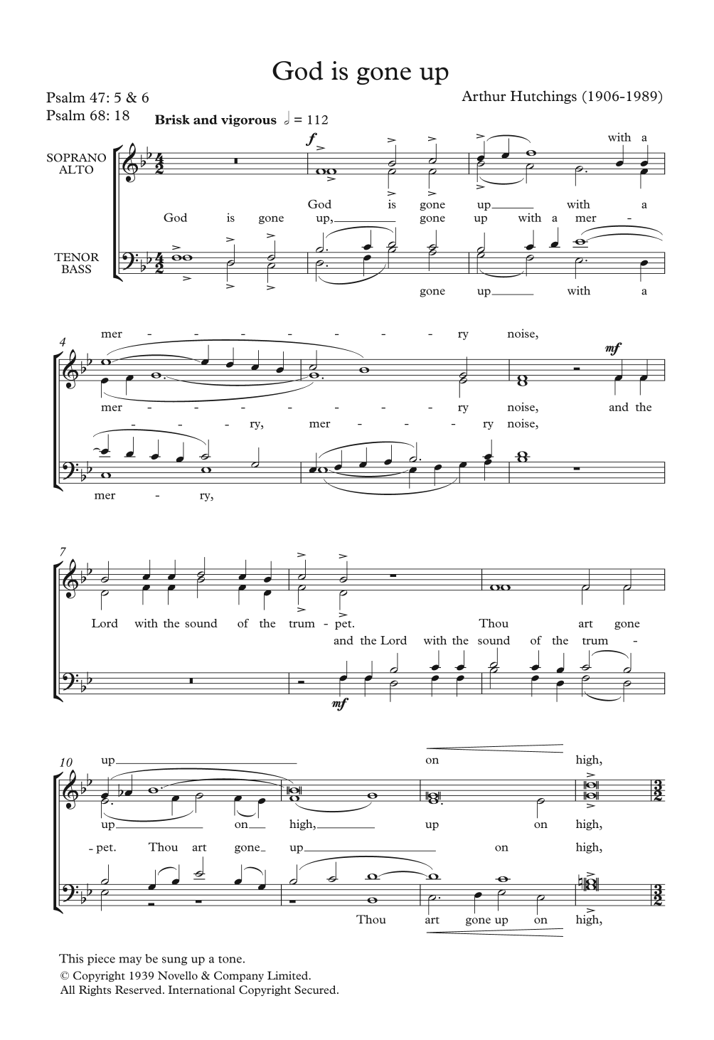 Download Arthur Hutchings God Is Gone Up Sheet Music and learn how to play SATB PDF digital score in minutes