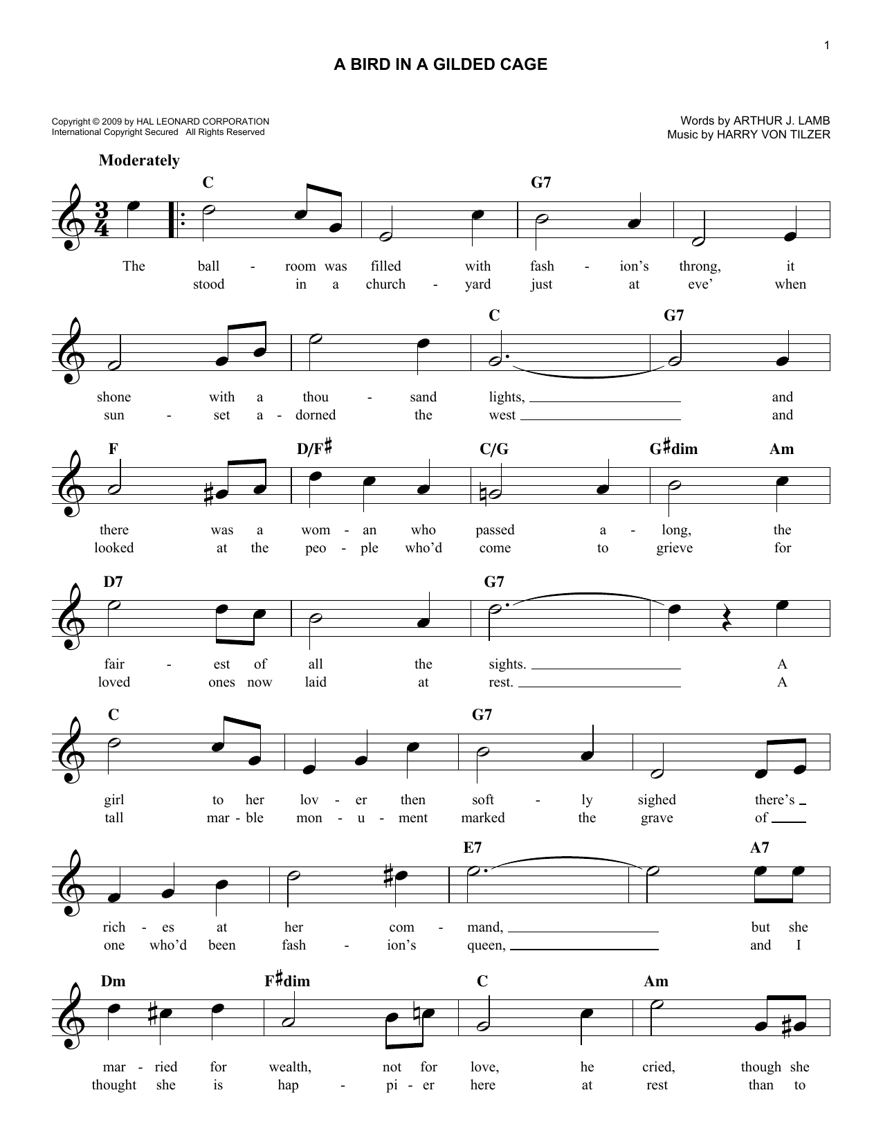 Download Arthur J. Lamb A Bird In A Gilded Cage Sheet Music and learn how to play Melody Line, Lyrics & Chords PDF digital score in minutes