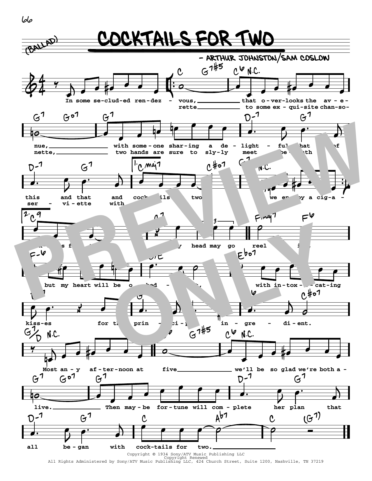 Download Arthur Johnston Cocktails For Two (High Voice) Sheet Music and learn how to play Real Book – Melody, Lyrics & Chords PDF digital score in minutes