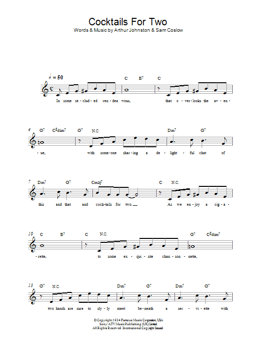 Download Arthur Johnston Cocktails For Two Sheet Music and learn how to play Melody Line, Lyrics & Chords PDF digital score in minutes