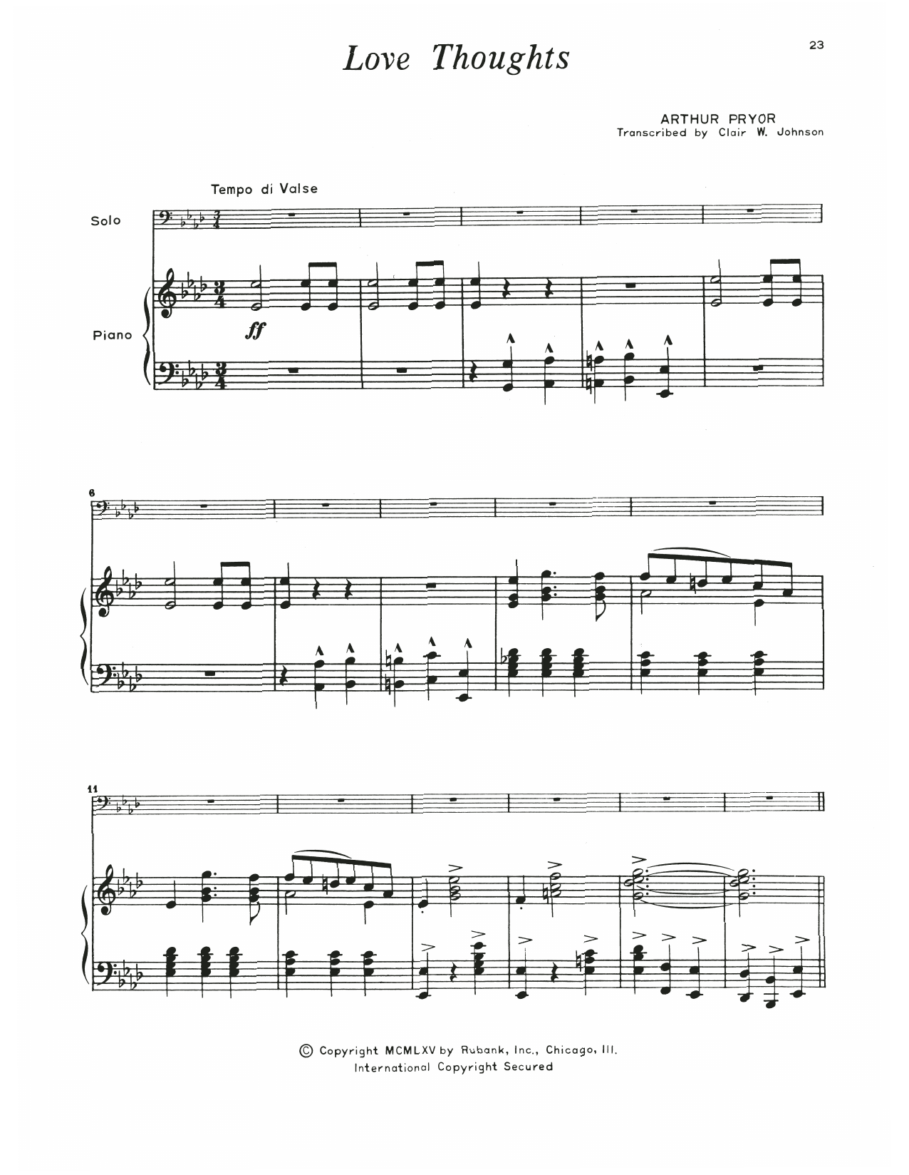 Download Arthur Pryor Love Thoughts Sheet Music and learn how to play Trombone and Piano PDF digital score in minutes