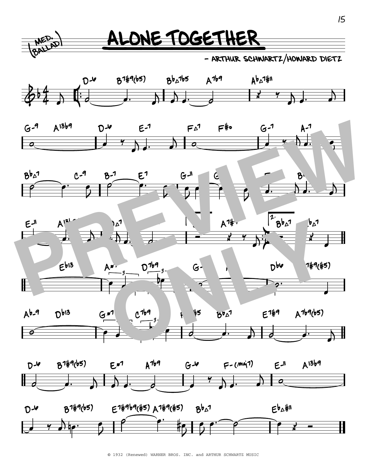 Download Arthur Schwartz Alone Together (arr. David Hazeltine) Sheet Music and learn how to play Real Book – Enhanced Chords PDF digital score in minutes