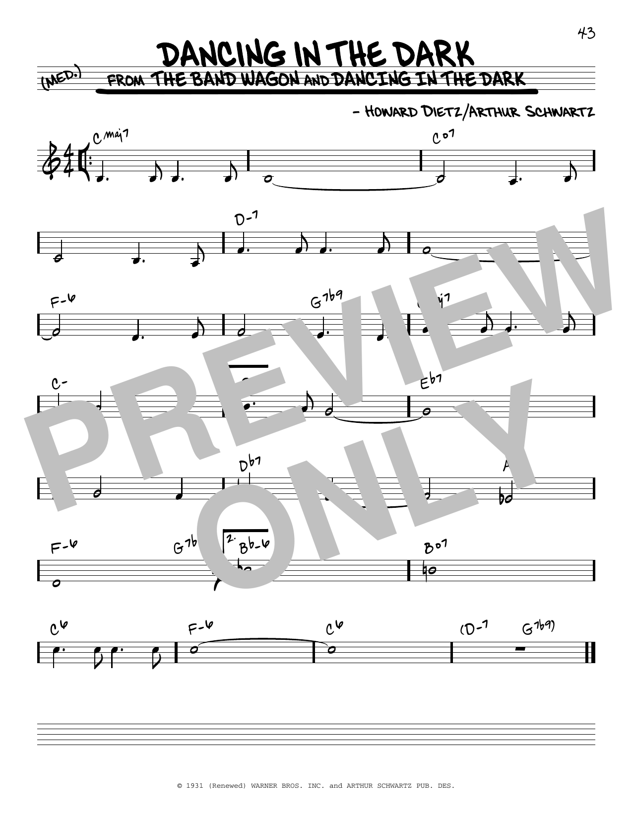 Download Arthur Schwartz Dancing In The Dark Sheet Music and learn how to play Melody Line, Lyrics & Chords PDF digital score in minutes