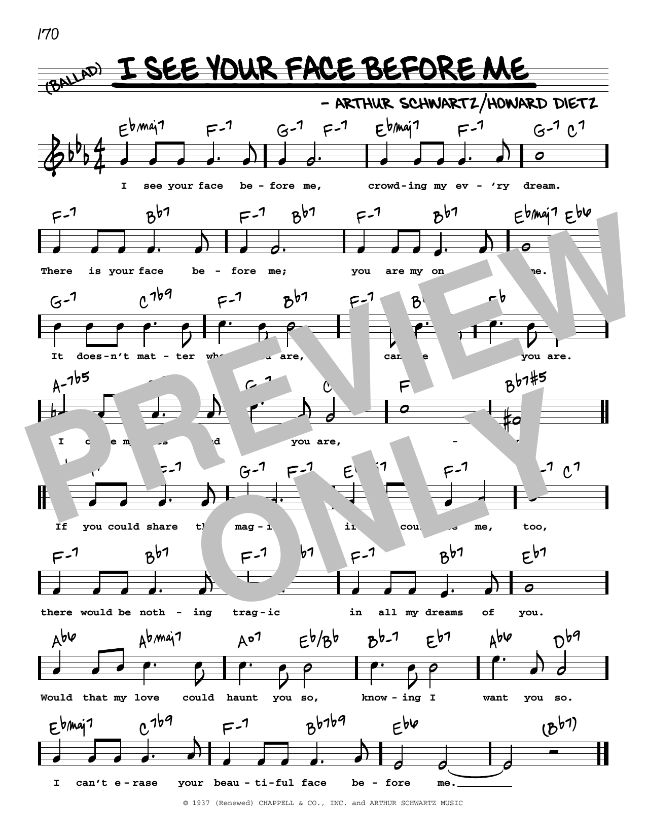 Download Arthur Schwartz I See Your Face Before Me (High Voice) Sheet Music and learn how to play Real Book – Melody, Lyrics & Chords PDF digital score in minutes